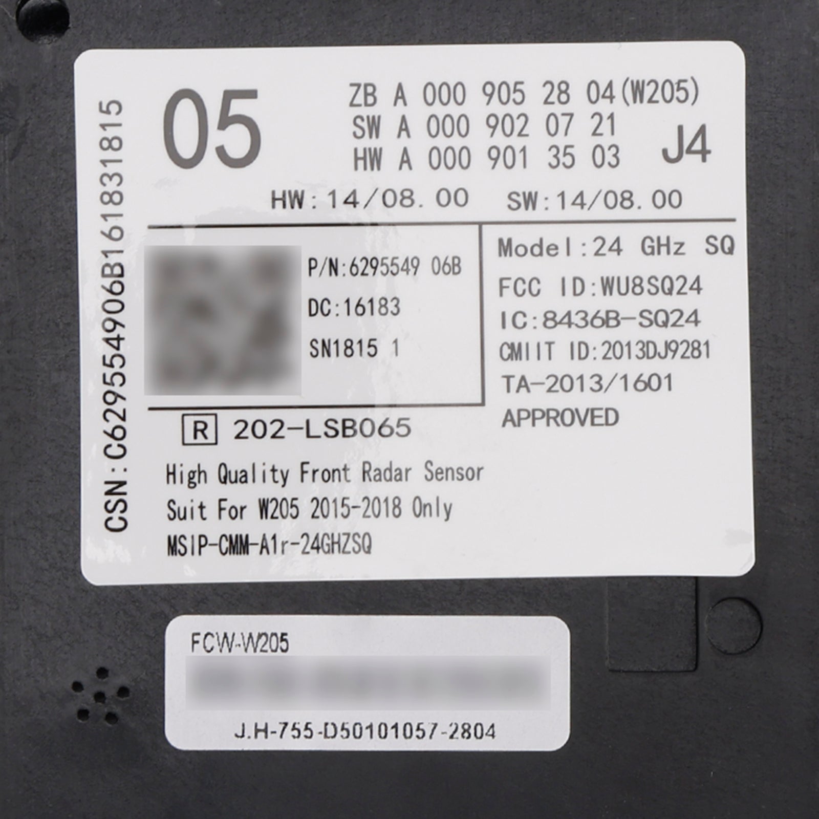 2015-2018 Mercedes C-Class W205 Old Front Radar Sensor Control Unit A0009052804 A0009020721