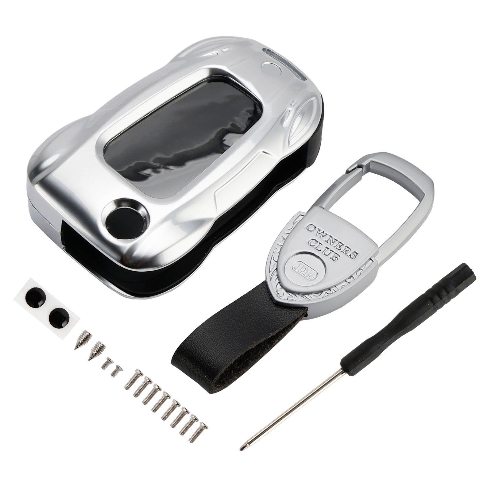 VW Polo Skoda Leather Alloy Zinc Car Key Silvery Case Cover