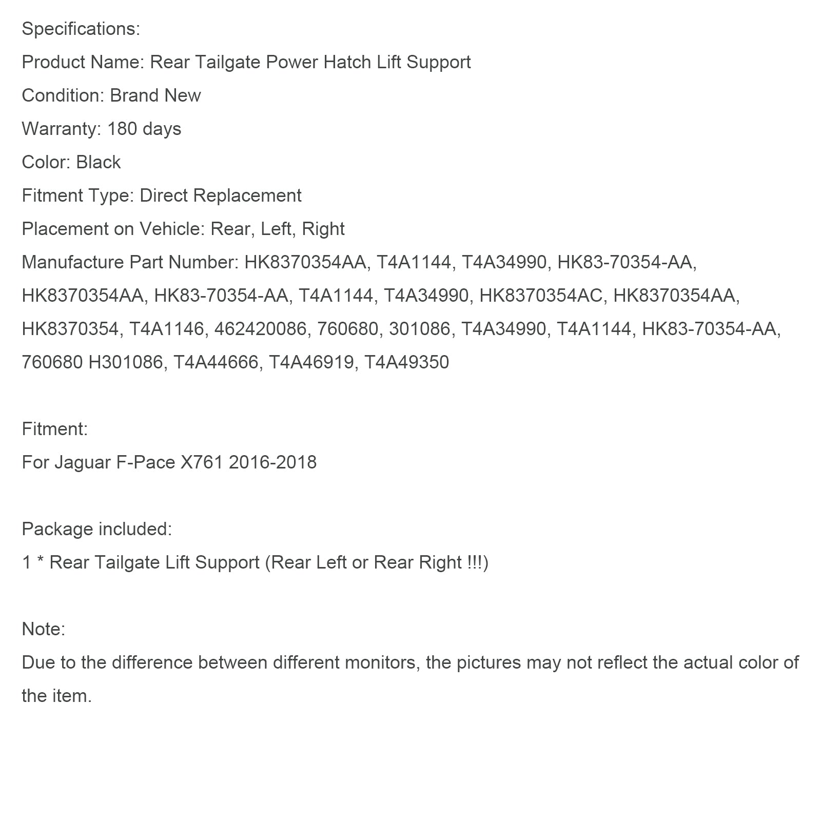 2016-2018 Jaguar F-Pace X761 Rear Electric Tailgate Struts HK8370354AA