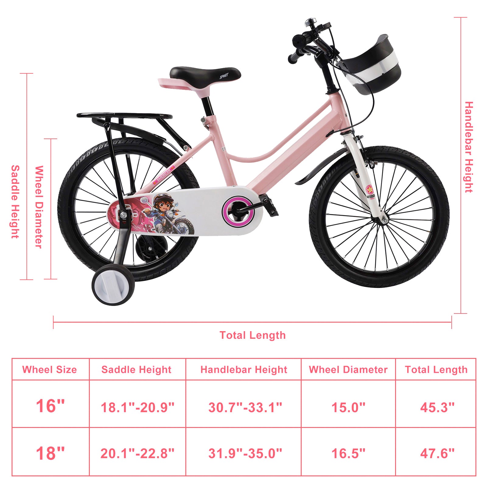 16"/18" Kids Bike for Boys and Girls with auxiliary wheels & Rack & Basket