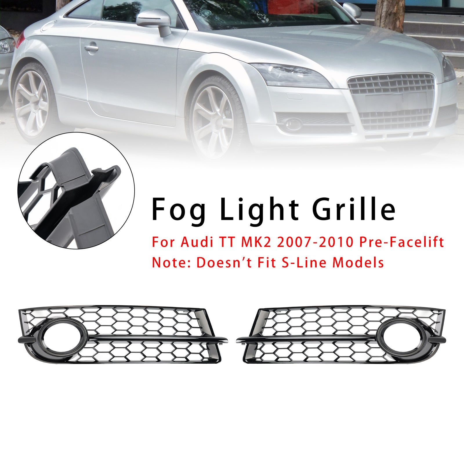 2007-2010 Audi TT MK2 2PCS Fog Light Cover Grille Grill 8J0807682