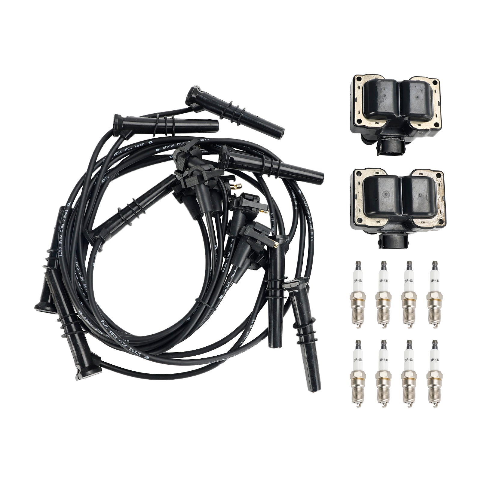 FD487 2 Ignition Coils + 8 Spark Plugs + 8 Wires For Ford F150 F250 Lincoln