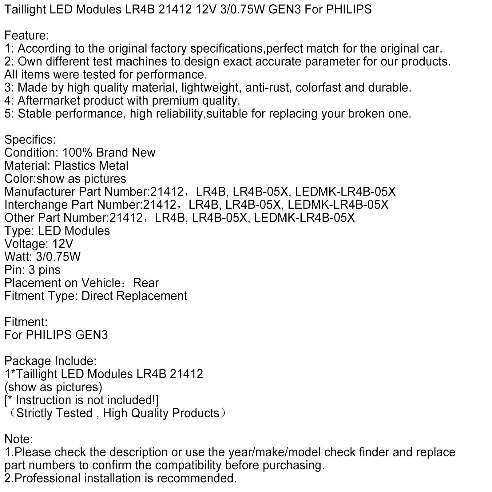 Taillight LED Modules LR4B 21412 12V 3/0.75W GEN3 5-3Pin For PHILIPS