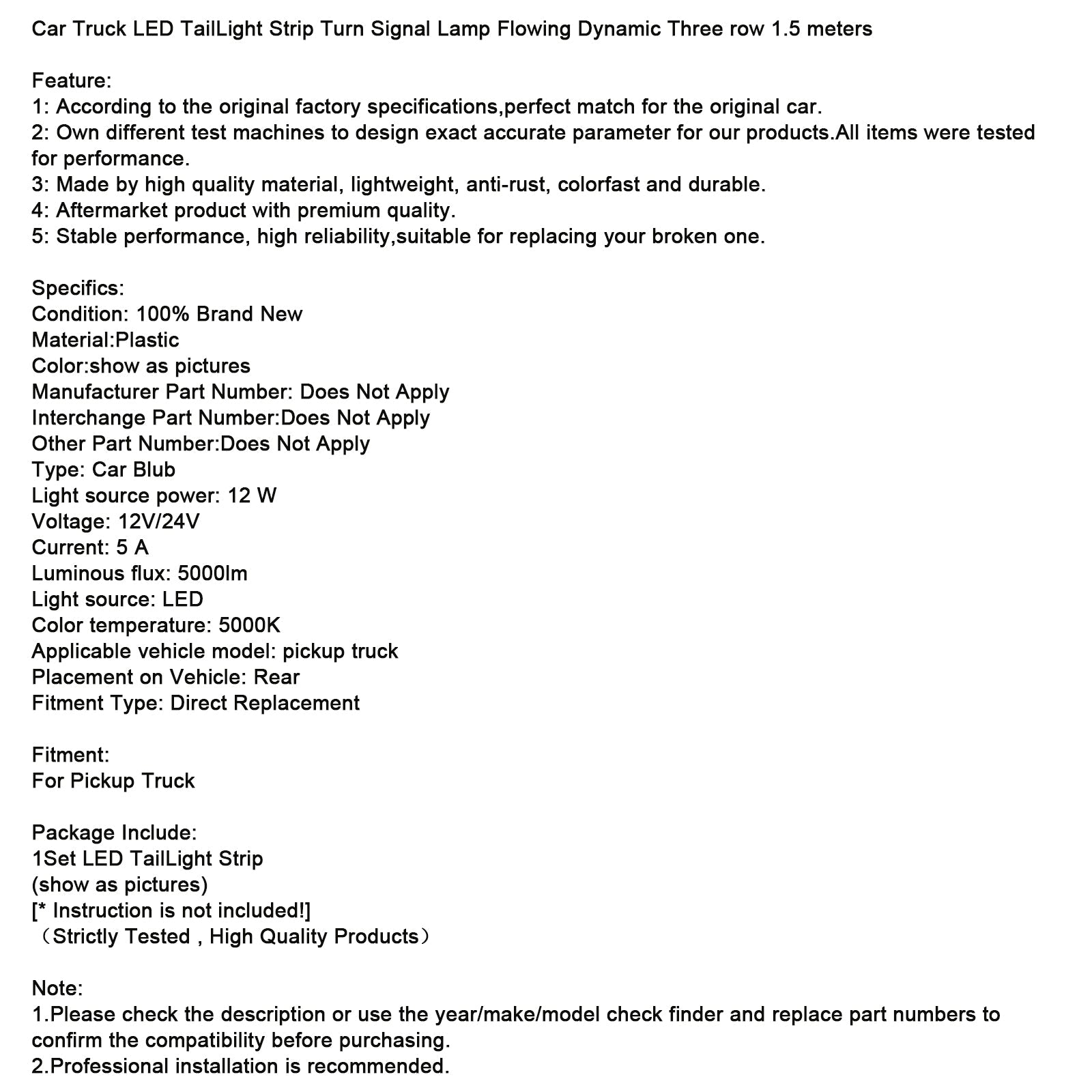 Car Truck LED TailLight Strip Turn Signal Lamp Flowing Dynamic Three row 1.5 meters