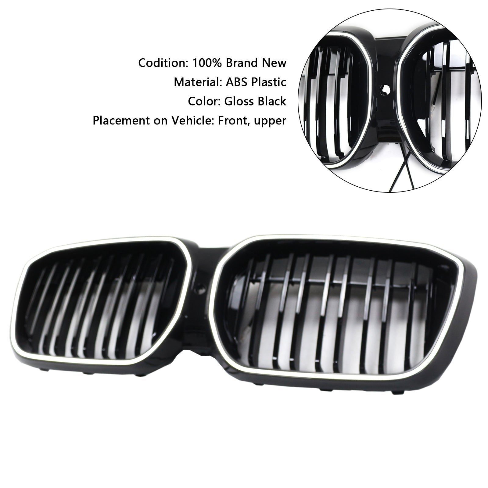 Double Slat Black Front Kidney Grill Grille Fit BMW IX3 G08 LCI 2022-2024