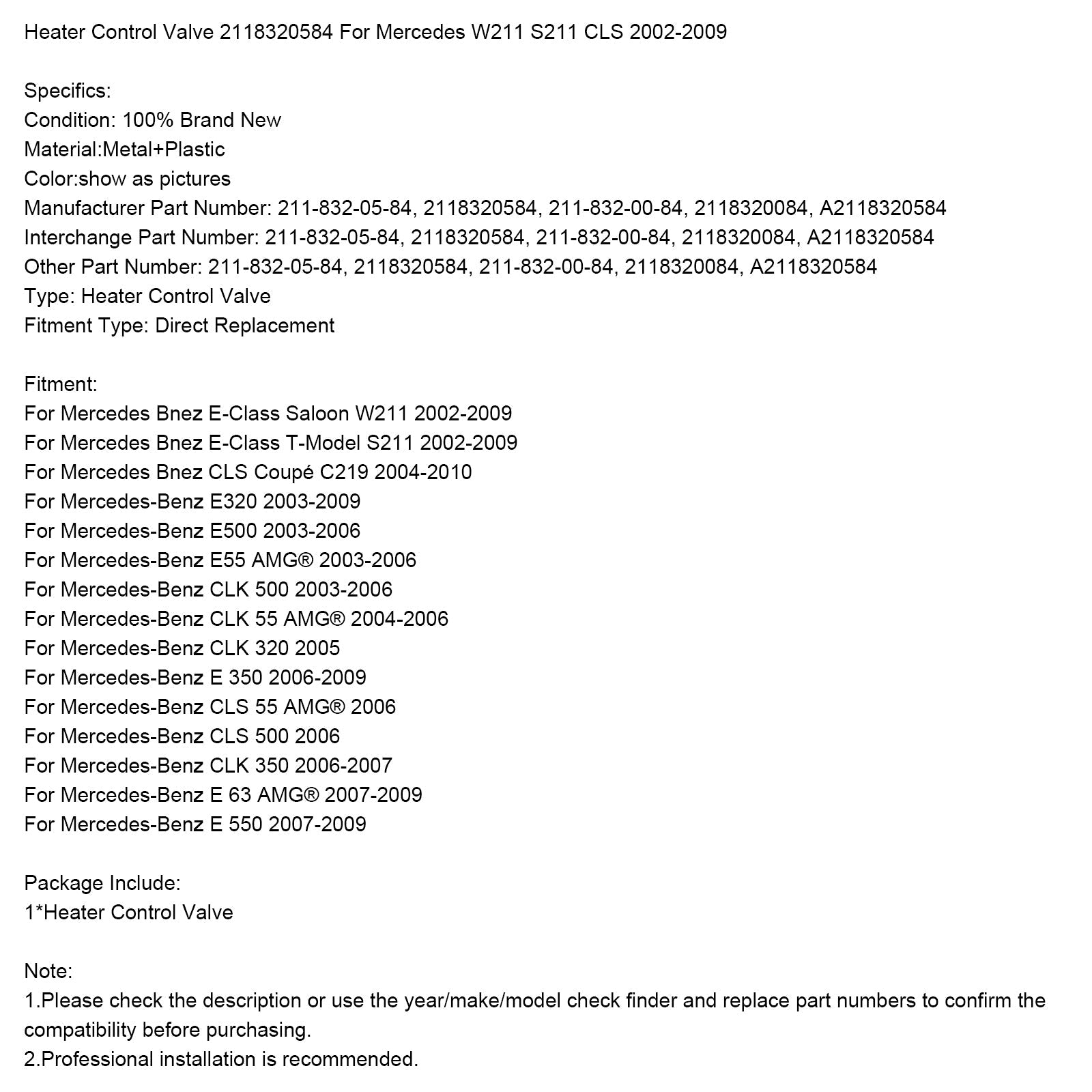 Heater Control Valve 2118320584 For Mercedes W211 S211 CLS 2002-2009