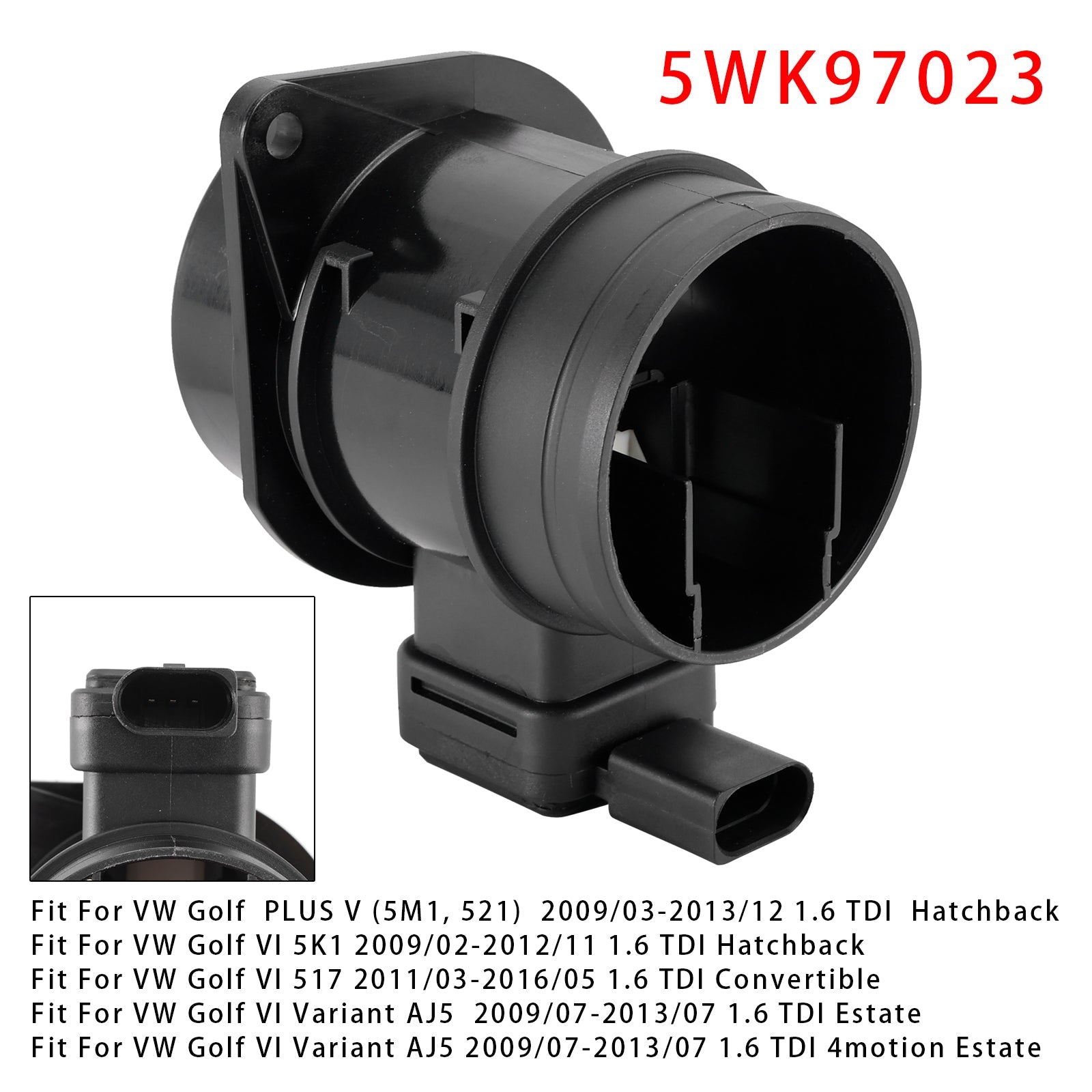 Mass Air Flow Meter Sensor For VW Golf VI Audi A1 Seat Leon 1.6TDI 5WK97023