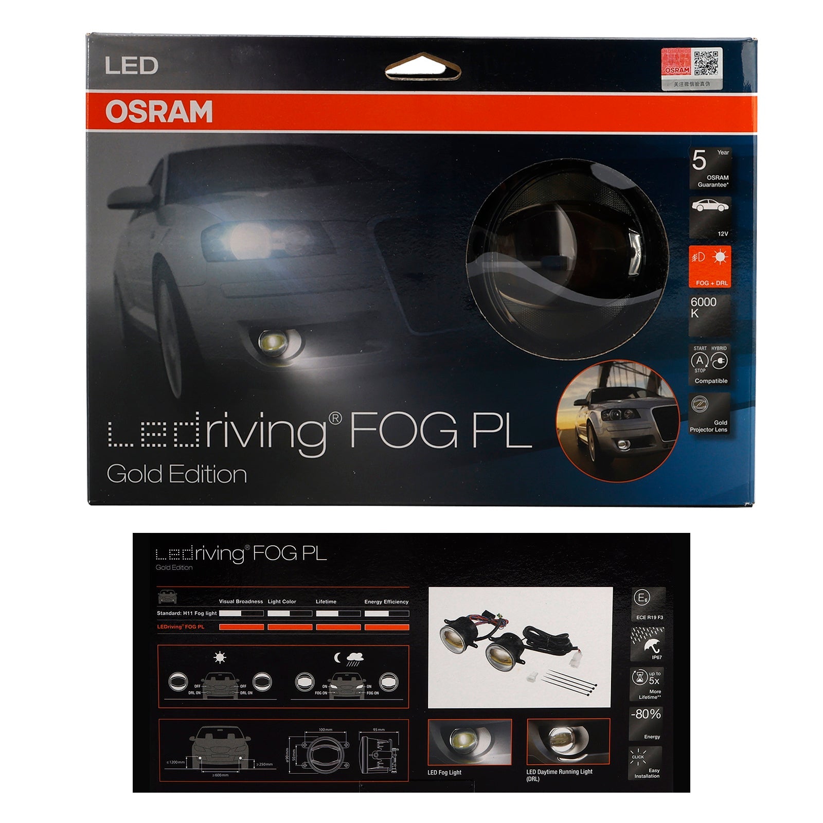 Car Light Ledtiving FOG DRL Gold Edition 90MM 6000K For OSRAM