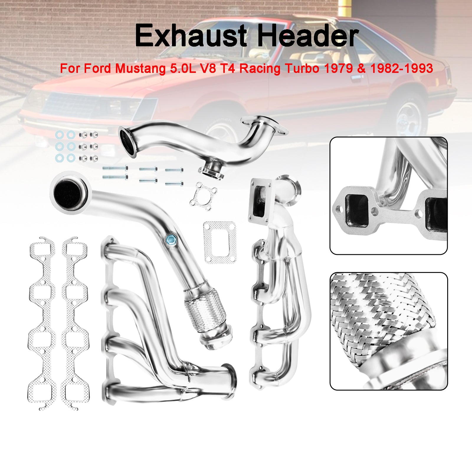 Exhaust Header Manifold Fit Ford Mustang 5.0L V8 T4 Racing Turbo 1979 & 1982-1993