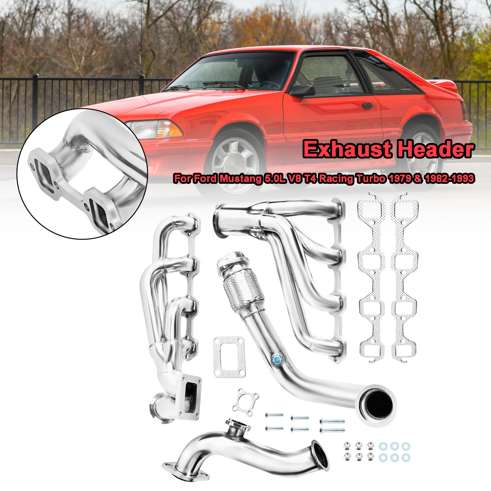 Exhaust Header Manifold Fit Ford Mustang 5.0L V8 T4 Racing Turbo 1979 & 1982-1993