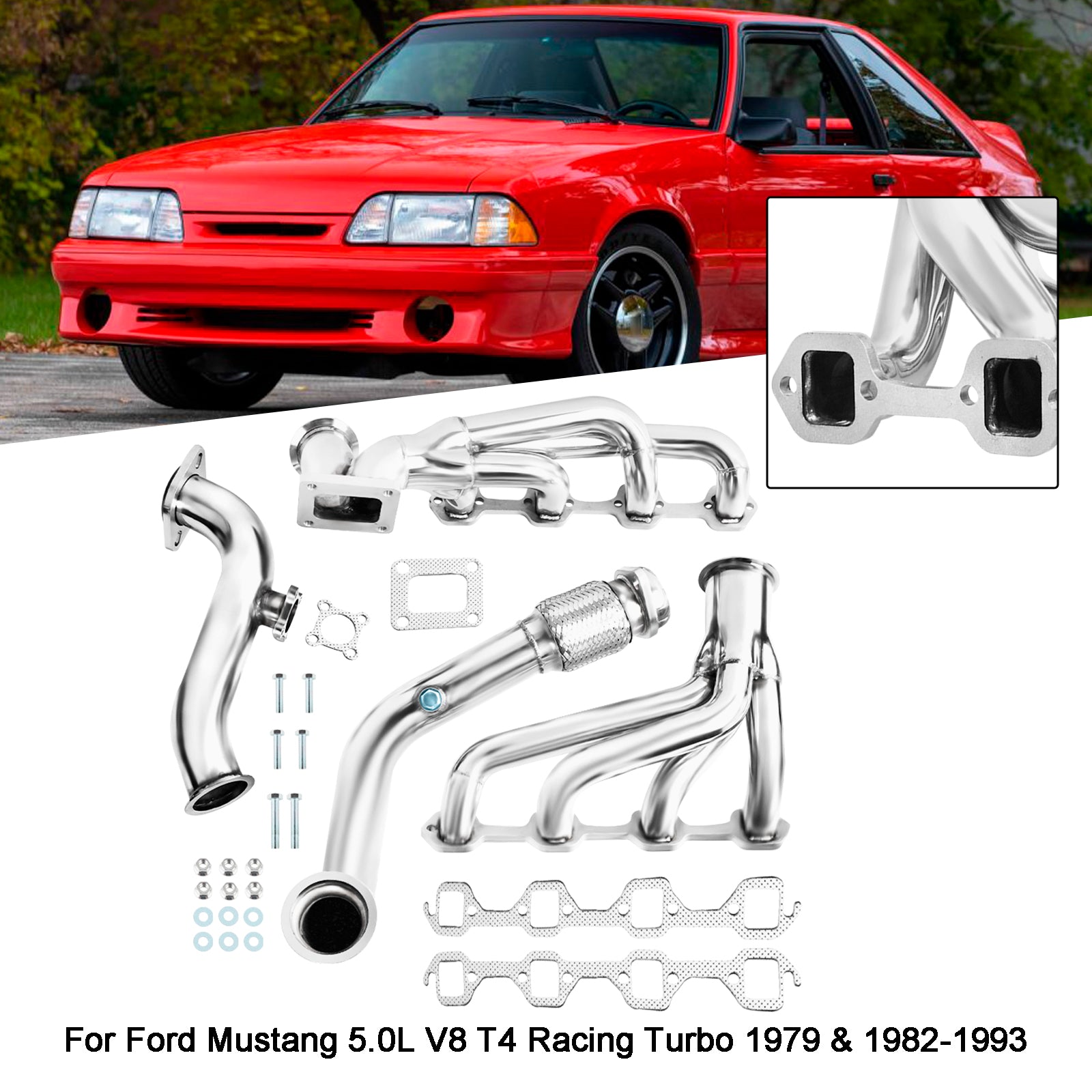 Exhaust Header Manifold Fit Ford Mustang 5.0L V8 T4 Racing Turbo 1979 & 1982-1993