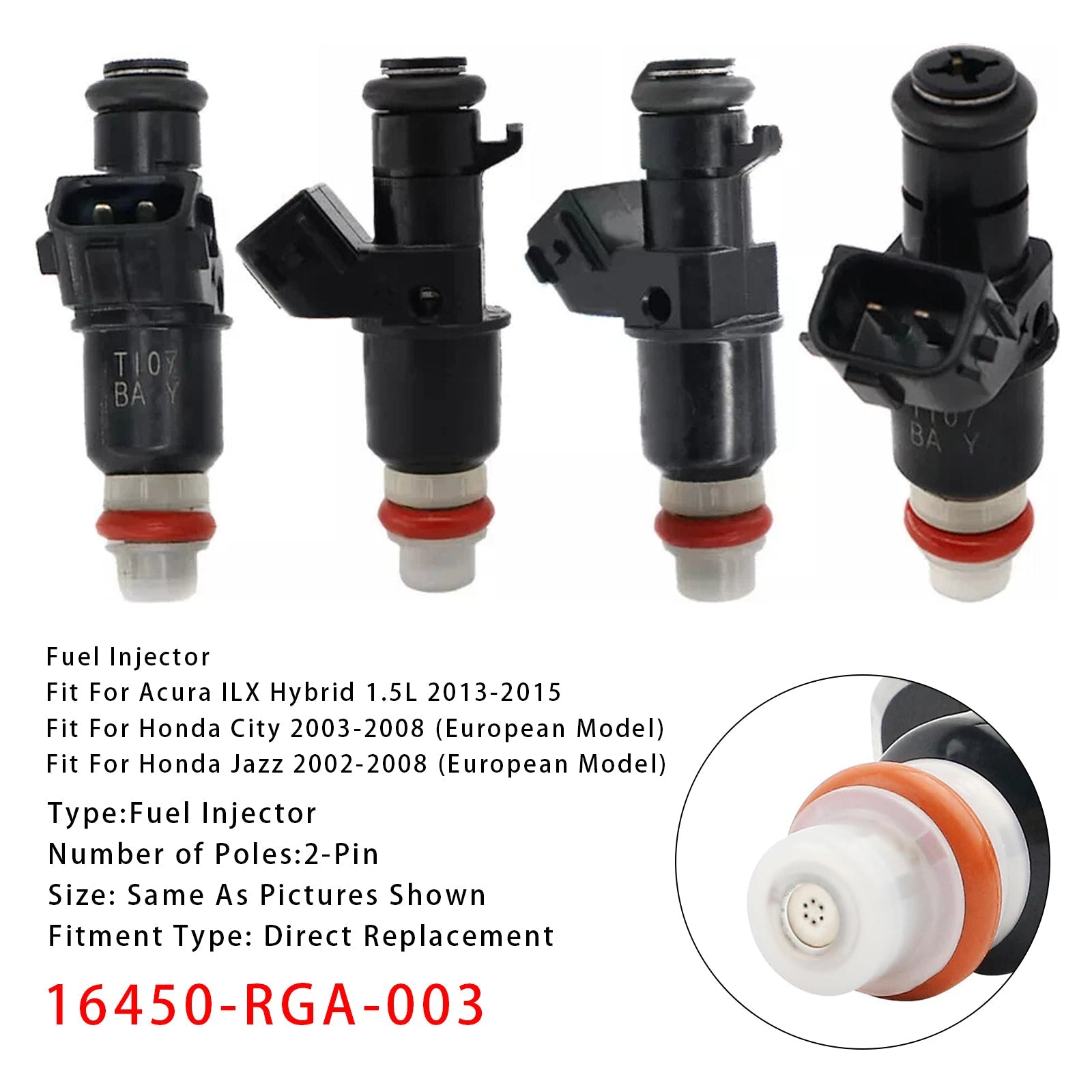 4Pcs Fuel Injector For Honda Civic Hybrid 1.3L 1.5L Insight Hybrid 16450-RGA-003