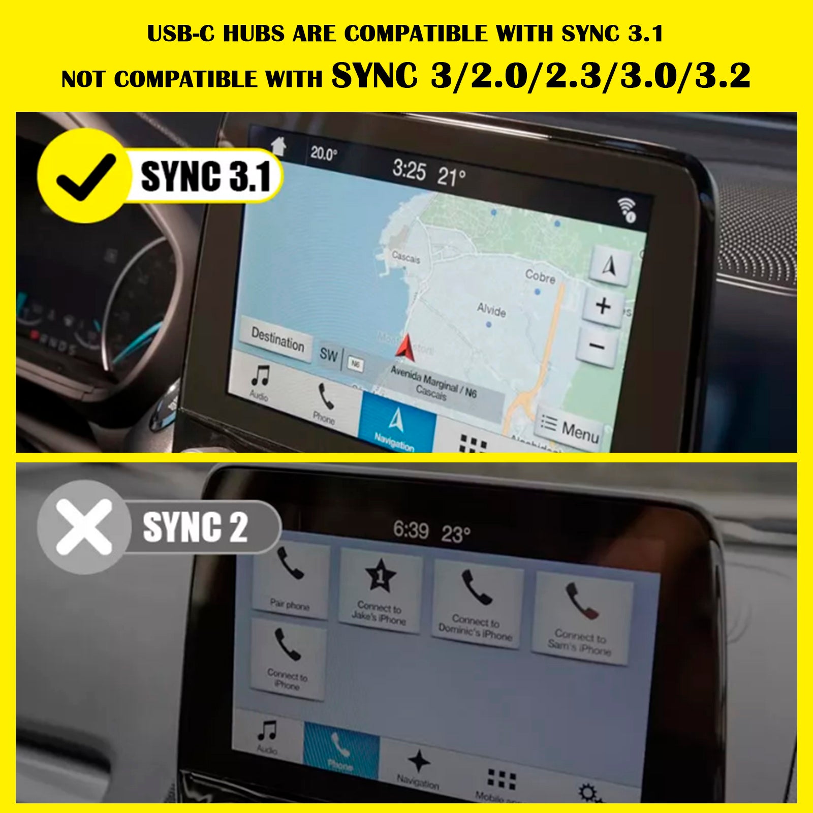 Apple USB CarPlay Upgrade Interface Module Sync 3 Media Hub F for Ford 17-23