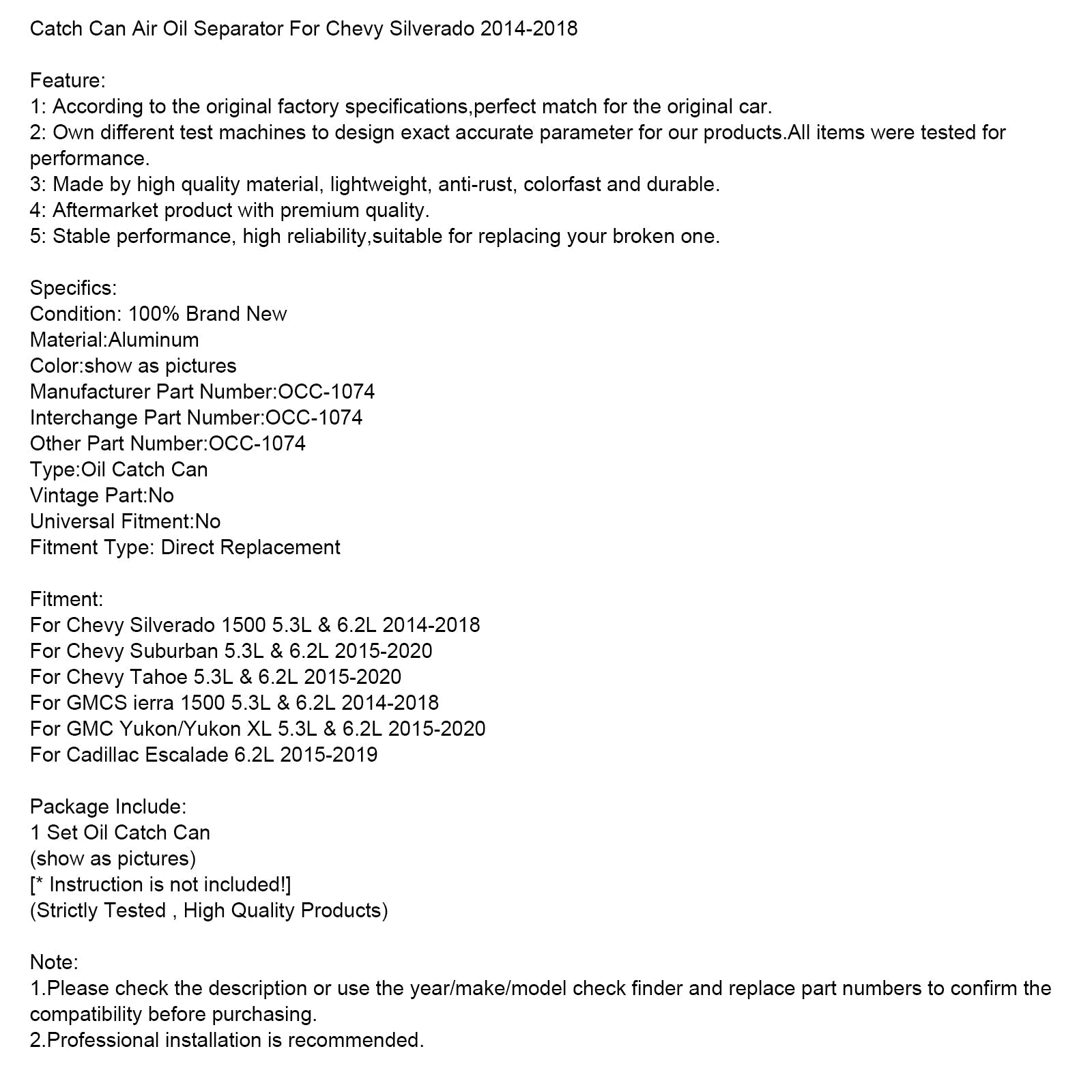 Catch Can Air Oil Separator For Chevy Silverado 2014-2018