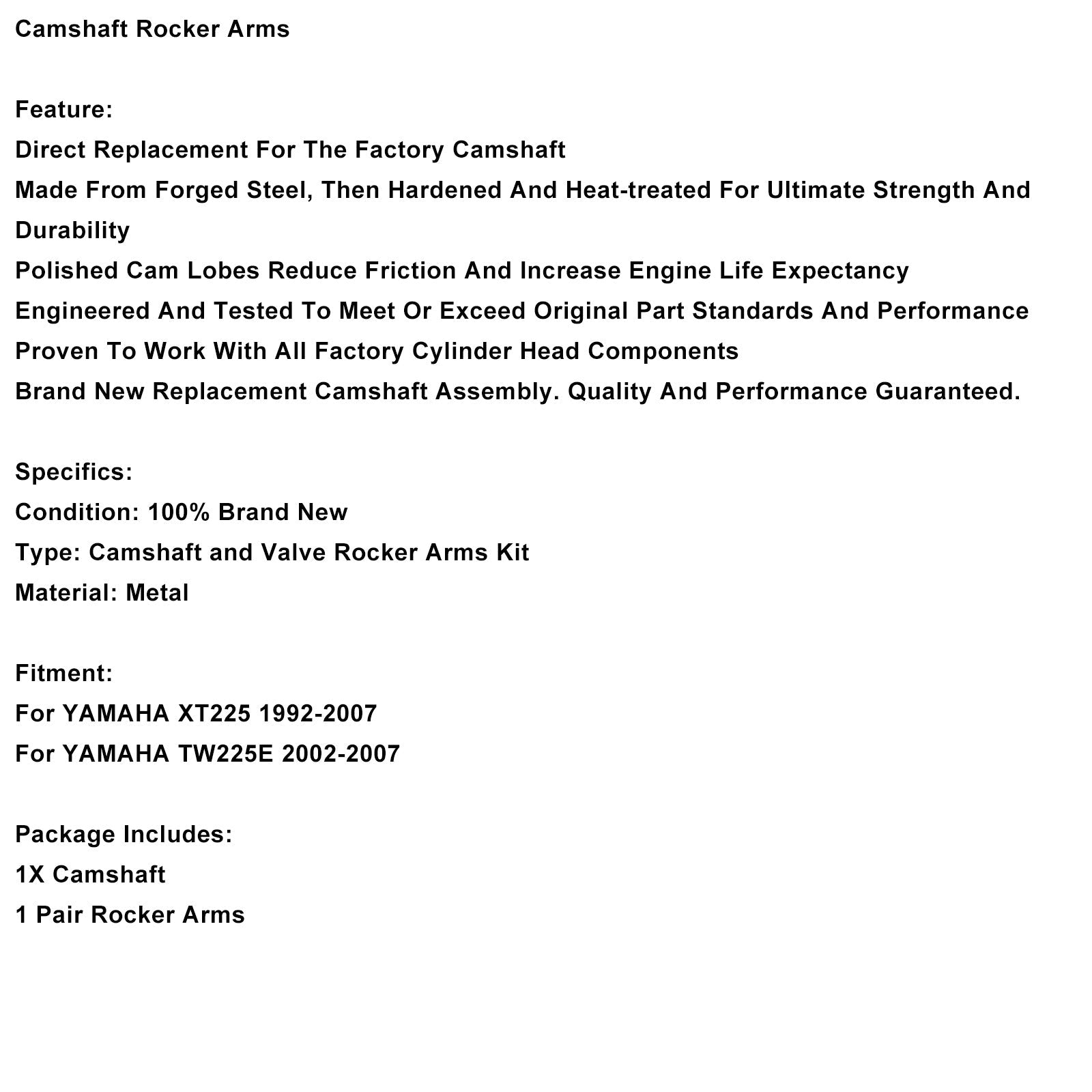 Camshaft Rocker Arms Fit for YAMAHA XT225 1992-2007 TW225E 2002-2007