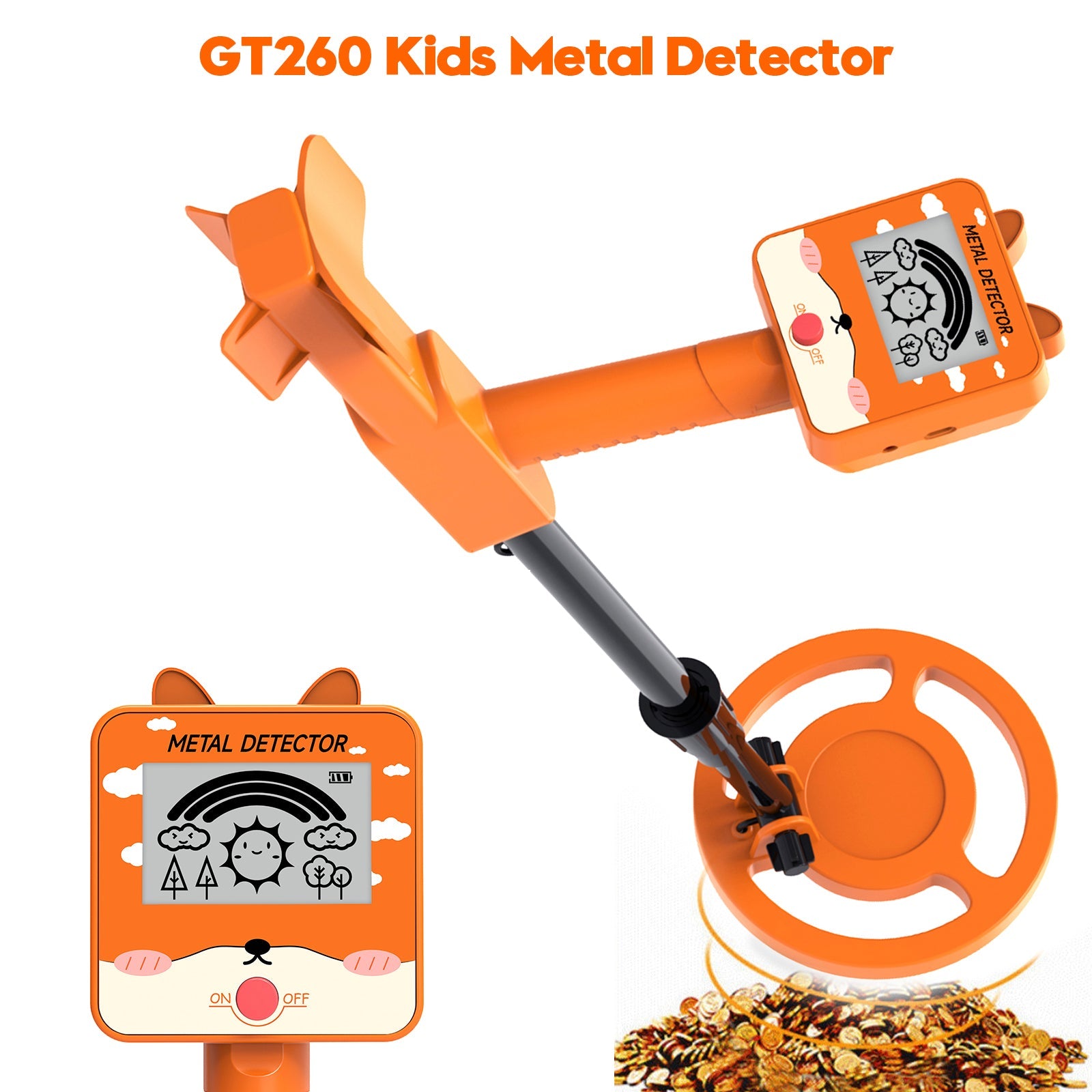 GT260 Kids Child Treasure Seeker Metal Detector Waterproof 6.3" Search Coil ORG