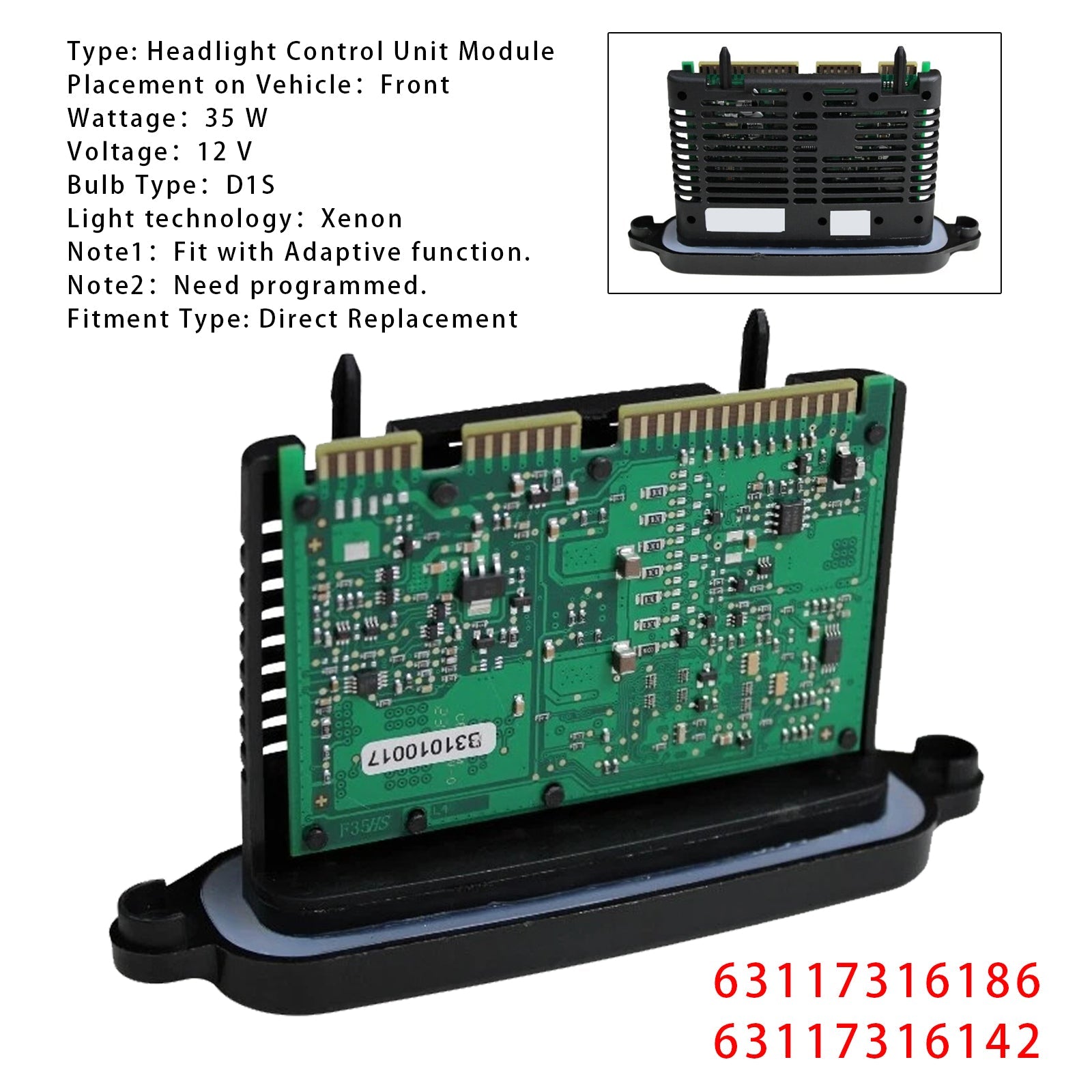 2012-2016 BMW 3 Series F34 GT Xenon Adaptive Headlight Control Unit Module Lear TMS 7316186