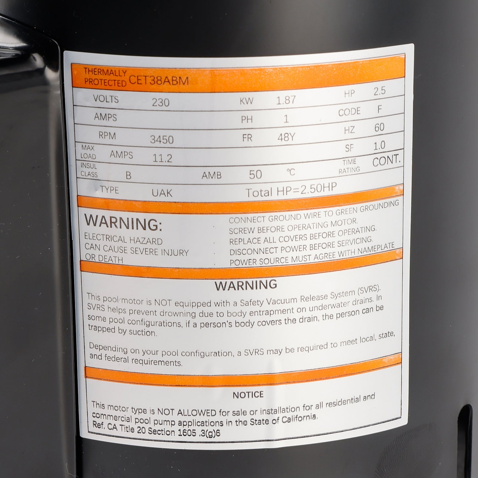 USQ1252 Swimming Pool Motor 2.5HP 230V 48Y Square Flange With PS-200 Seal Kit