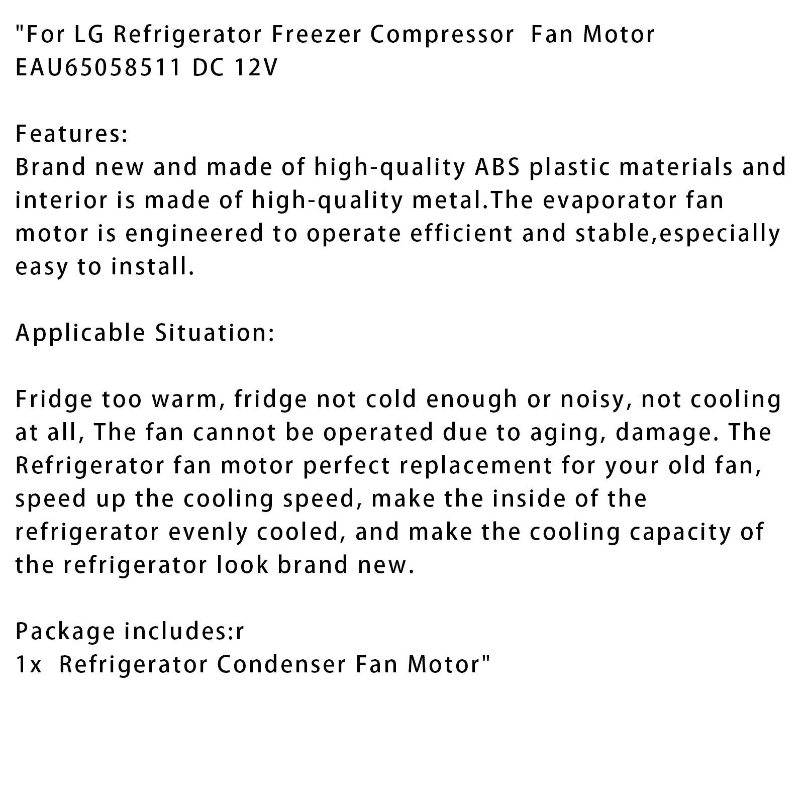 For LG Refrigerator Freezer Compressor DC 12V Fan Motor EAU65058511