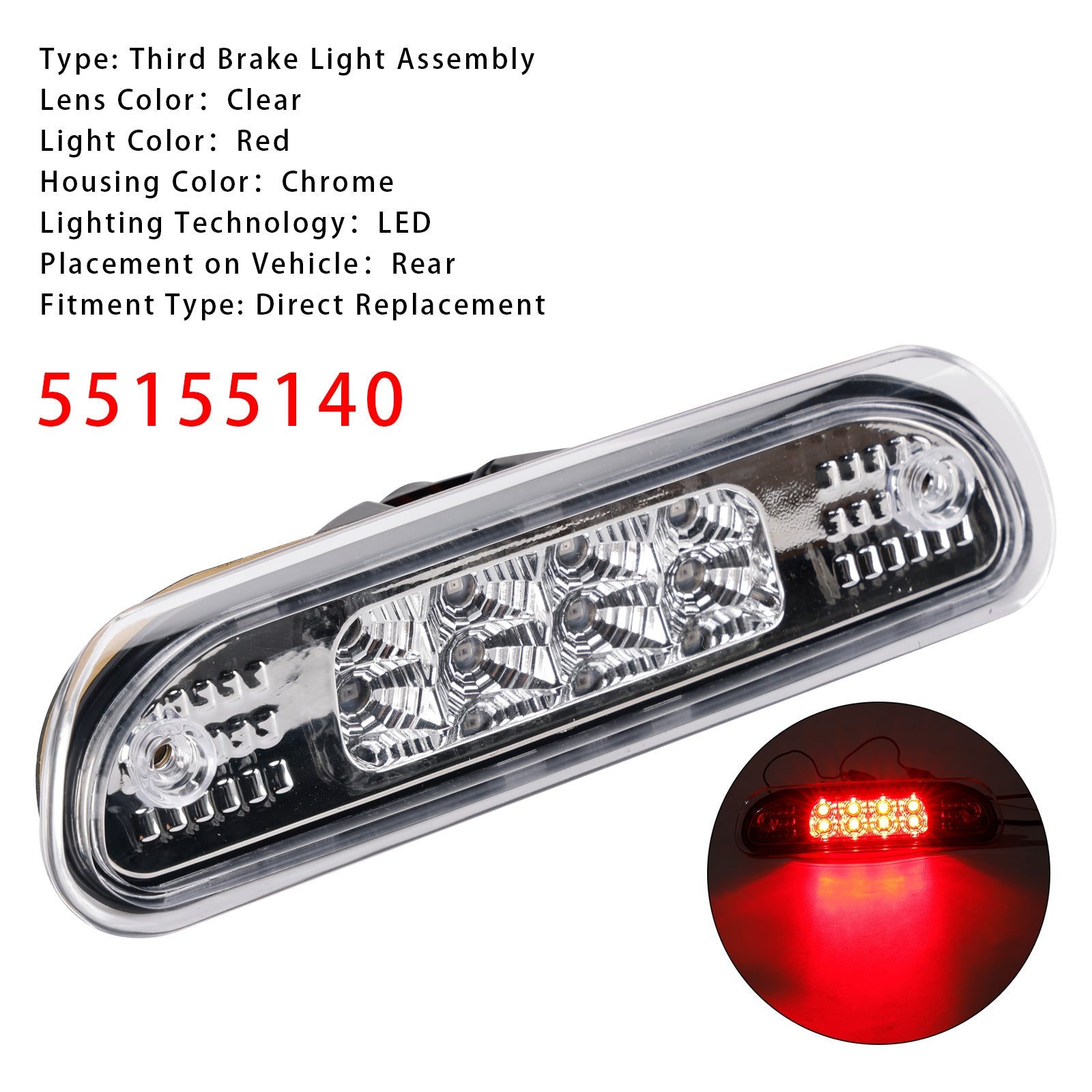 1999-2004 Jeep Grand Cherokee LED Third Brake Light Stop Lamp 55155140 White