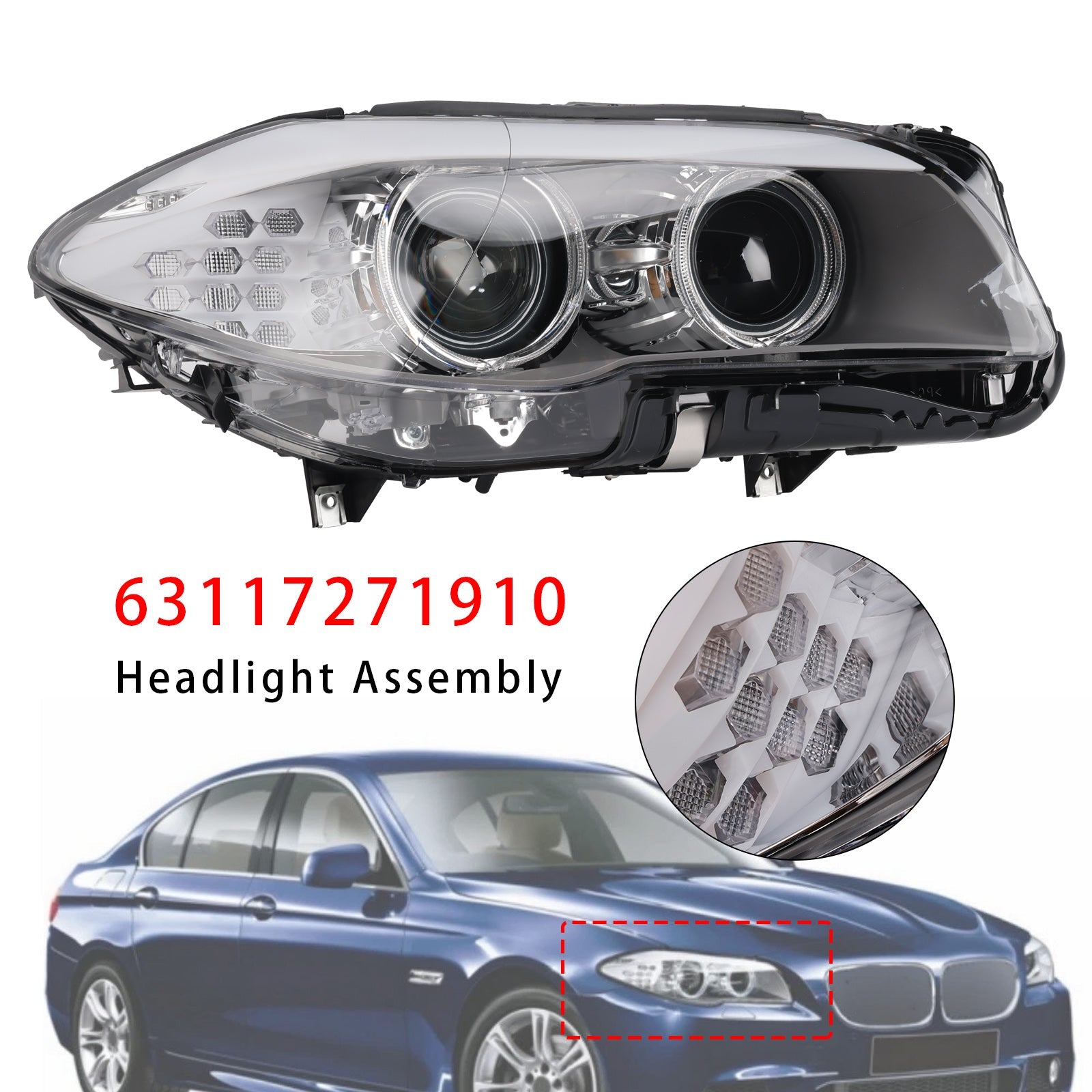2010-2013 For BMW 5 Series F10 Saloon Xenon LED DRL Right Headlight W/O AFS 63117271910