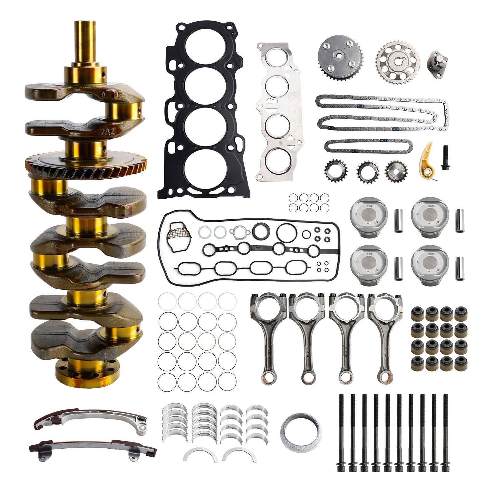 2AZ-FE 2.4L Engine Overhaul Rebuild Kit w/ Crankshaft Rods Timing Kit for Toyota