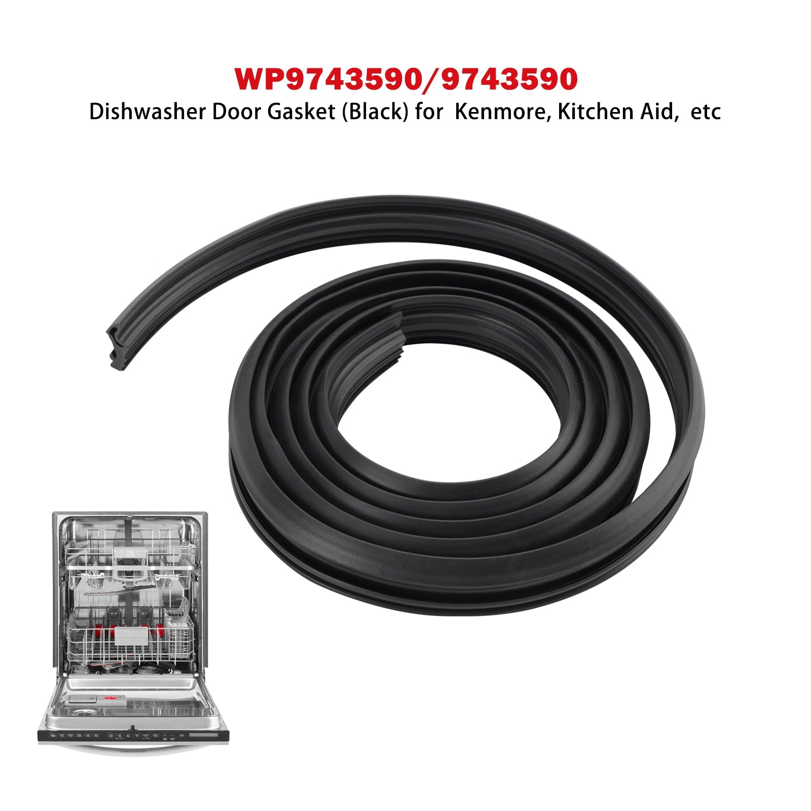 WP9743590/9743590 Dishwasher Door Gasket (Black) for Kenmore KitchenAid etc