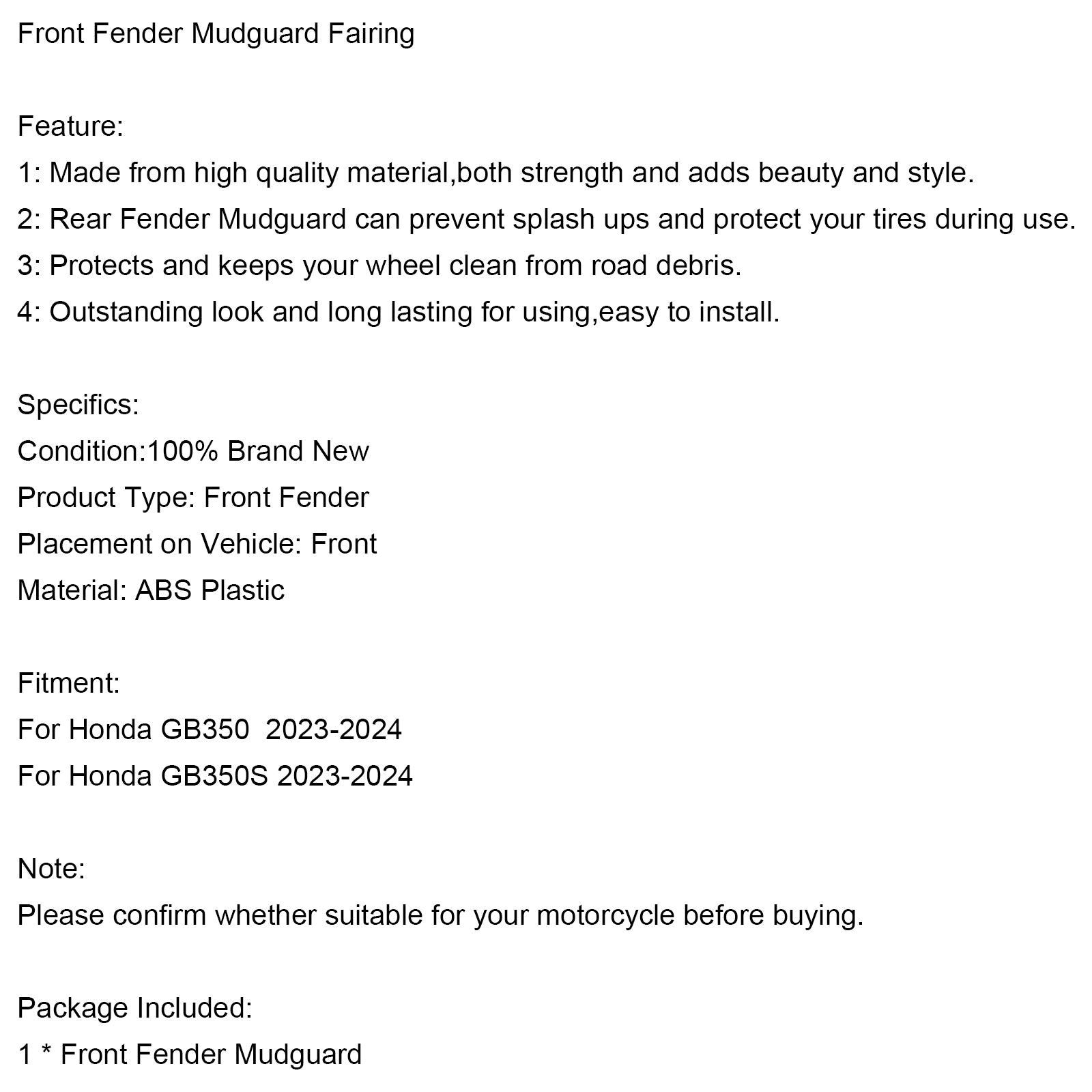 Front Fender Mudguard Fairing For Honda GB350 2023-2024