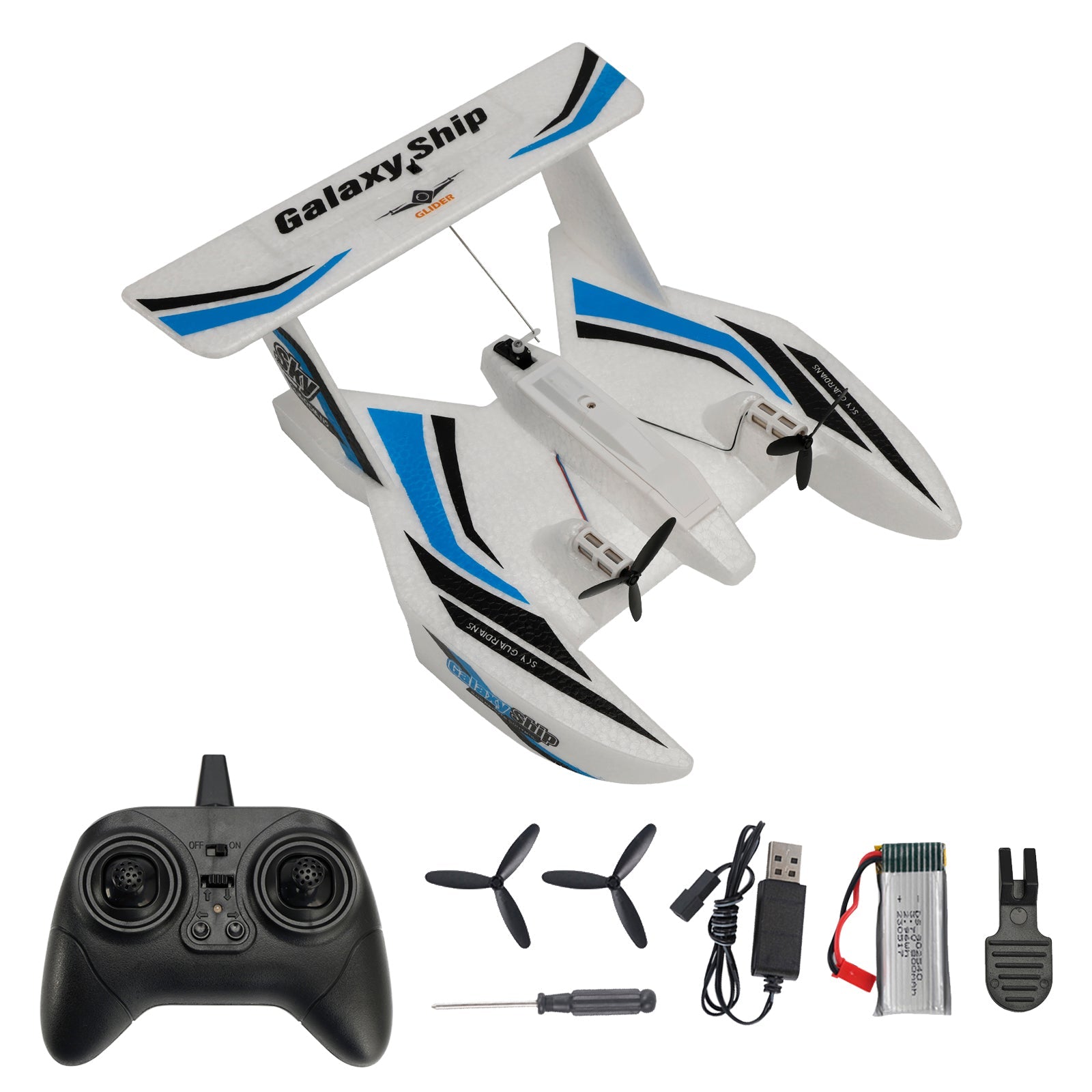 RC Plane For Water Land & Air Aircraft 3Ch Remote With 2 Batteries 2.4Ghz Blue