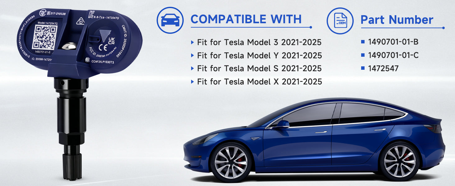 2021-2024 Tesla Model 3 / S / X / Y 4Pcs Bluetooth TPMS Tire Pressure Sensor