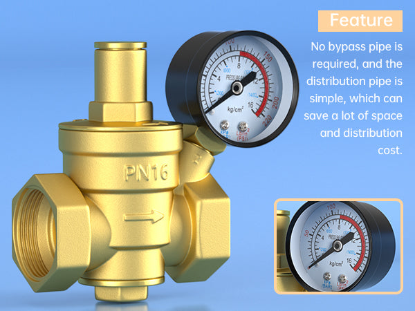 DN25 1" Brass Adjustable Water Pressure Reducing Regulator Valves With Gauge