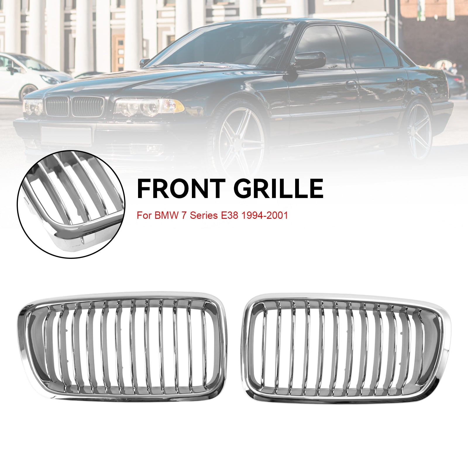 BMW 7 Series E38 1994-2001 2PCS Chrome Front Kidney Grill Grille