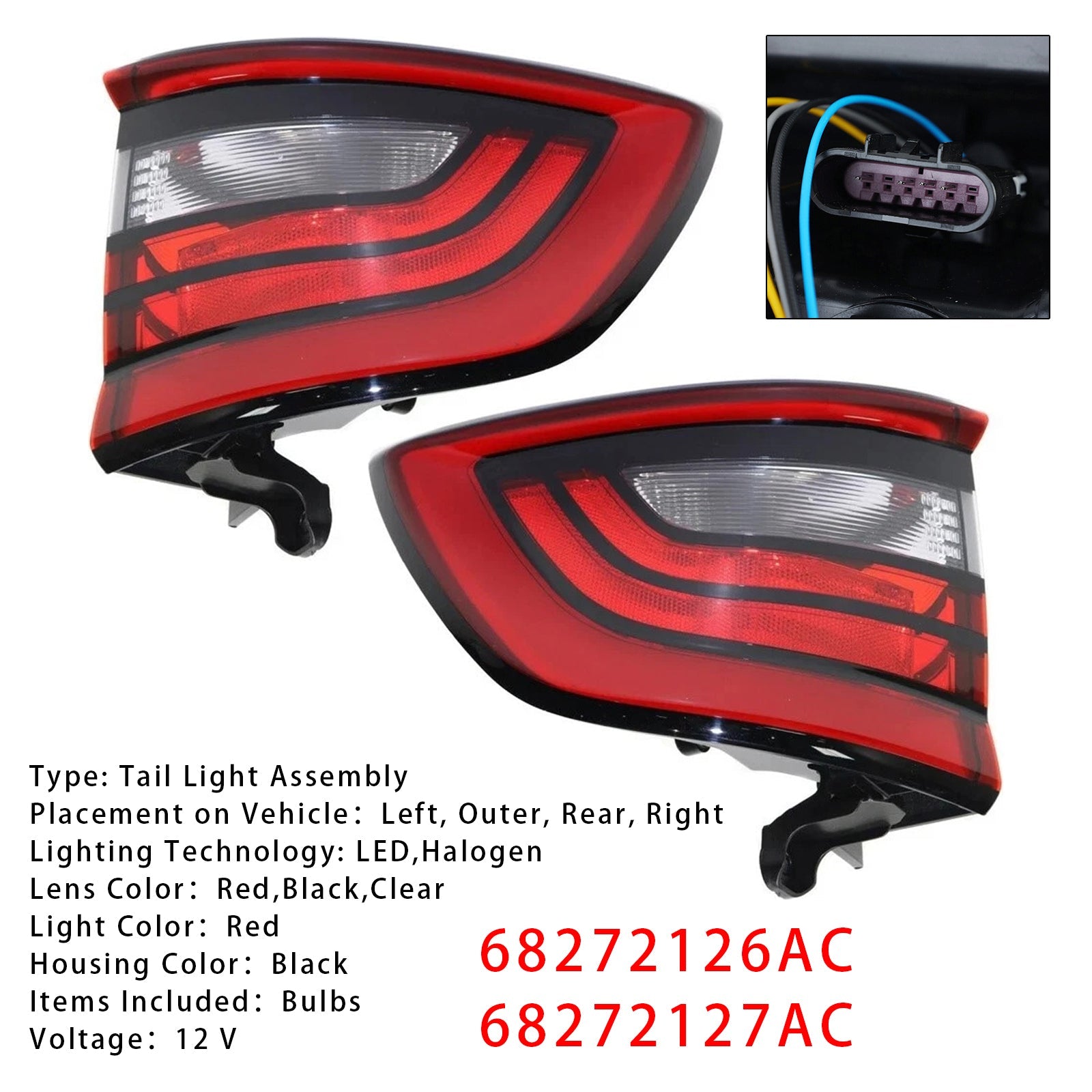 2018-2021 Durango (submodel: SRT, SXT Plus) Left+Right Rear Tail Light Lamp 68272126AC 68272127AC