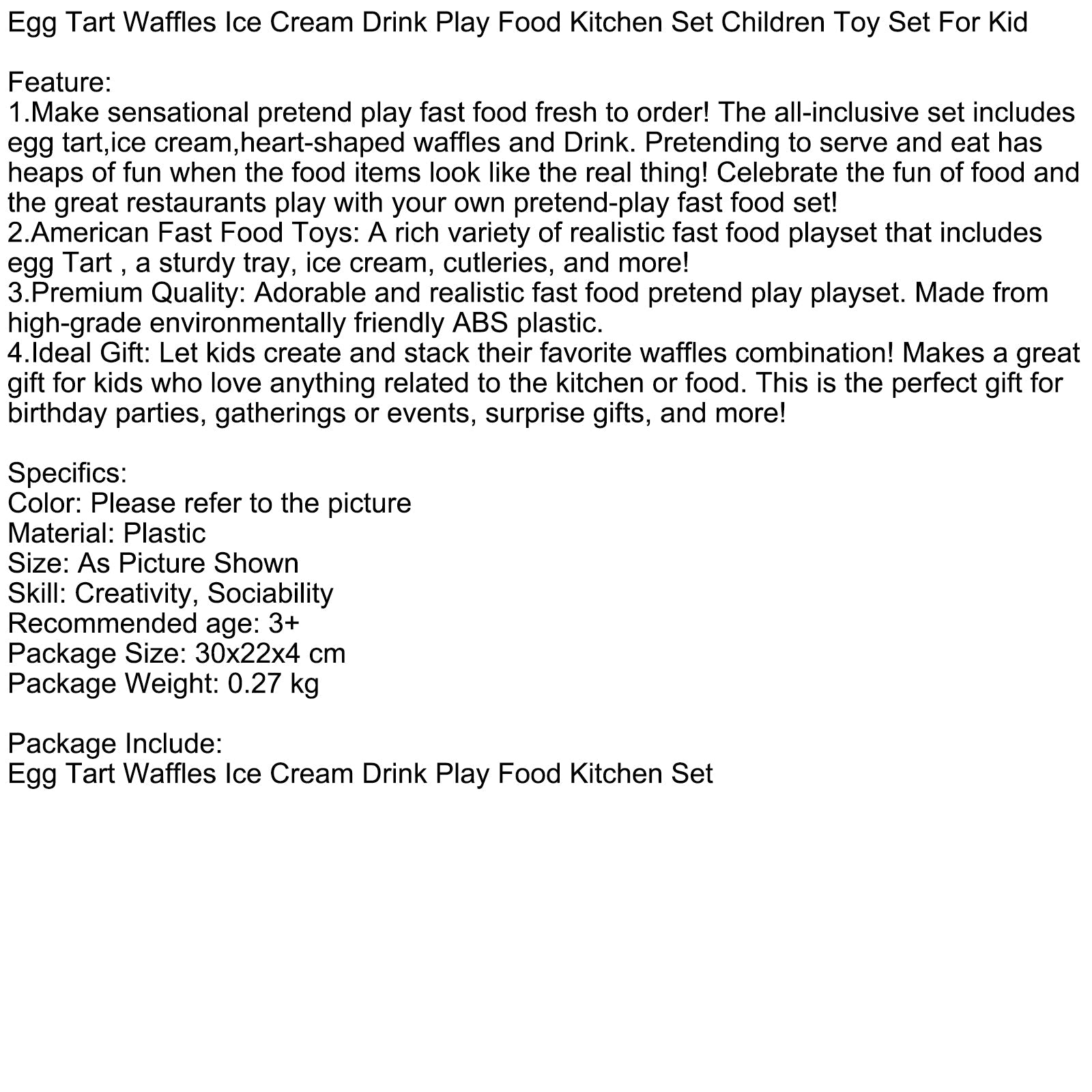 Egg Tart Waffles Ice Cream Drink Play Food Kitchen Set Children Toy Set For Kid