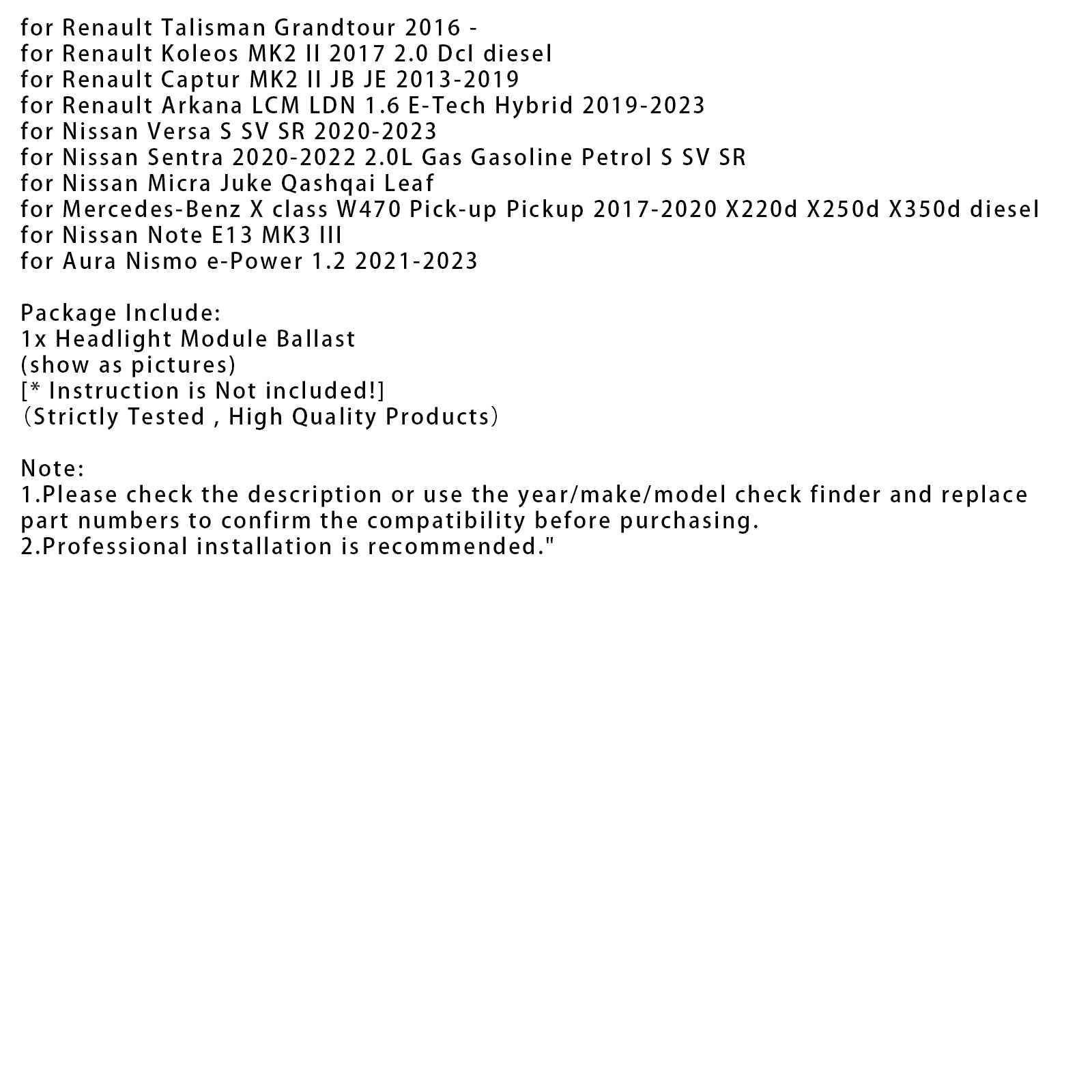 Headlight Module Ballast 260558993E For Nissan Versa Renault Infiniti Q60 QX55