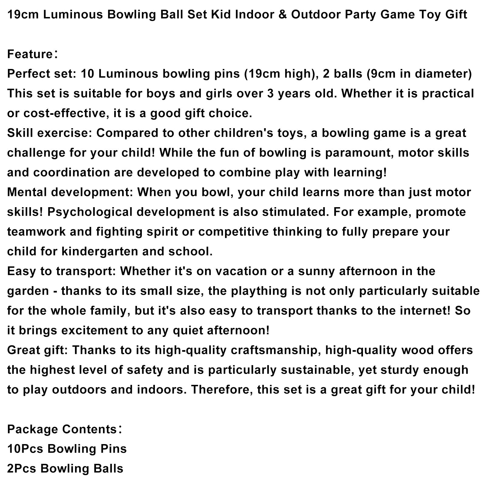 19cm Luminous Bowling Ball Set Kid Indoor & Outdoor Party Game Toy Gift