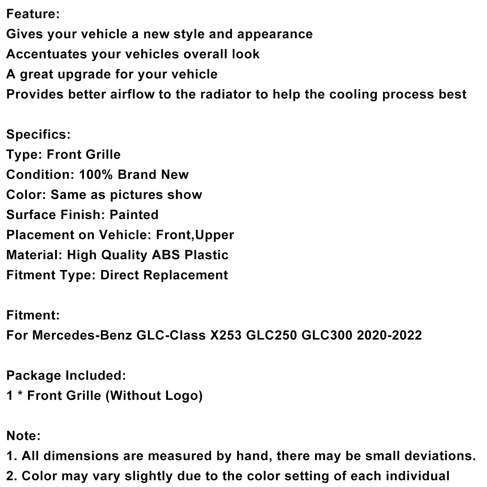 2020-2022 Mercedes-Benz X253 GLC250 GLC300 Diamond Front Bumper Grille