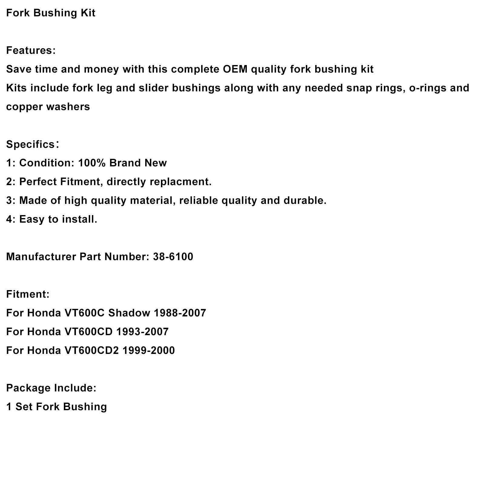 38-6100 Fork Bushing Kit For Honda Shadow VLX 600 VT600C 88-07 VT600CD 93-07