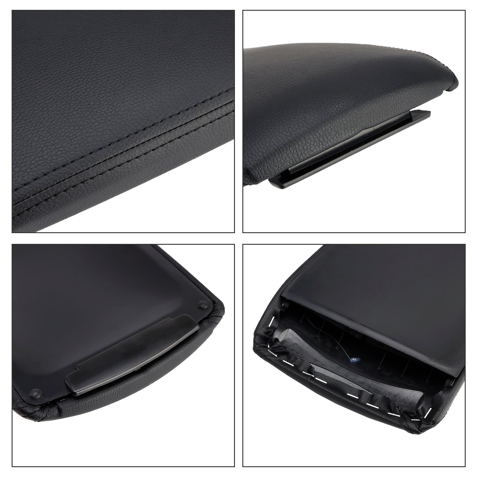 Black Leather Center Console Armrest Lid Cover For Audi A6 C6 2005-2011