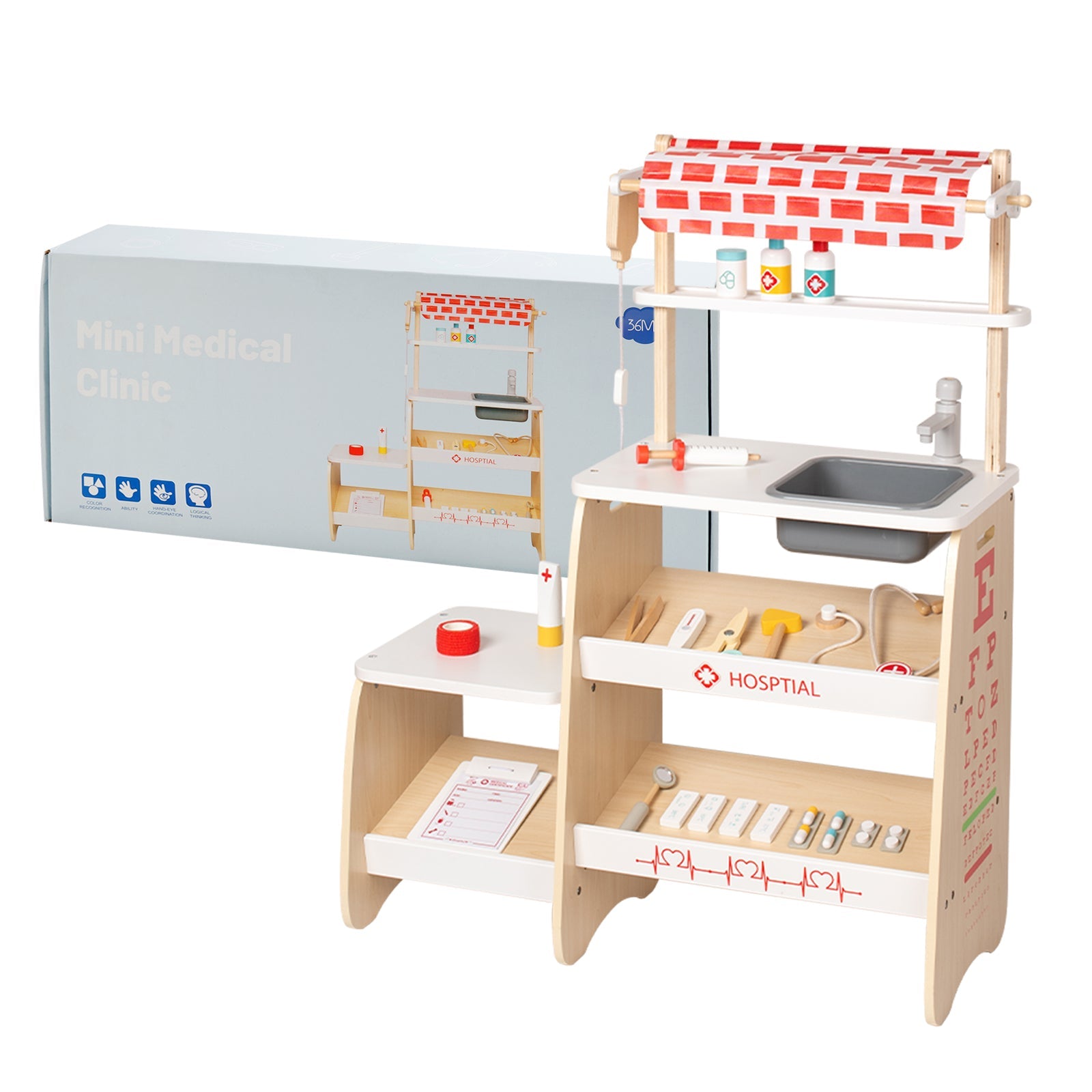 Kid Pretend Medical Clinic Stand Simulation Toy Set With 22 Accessories Ages 3+