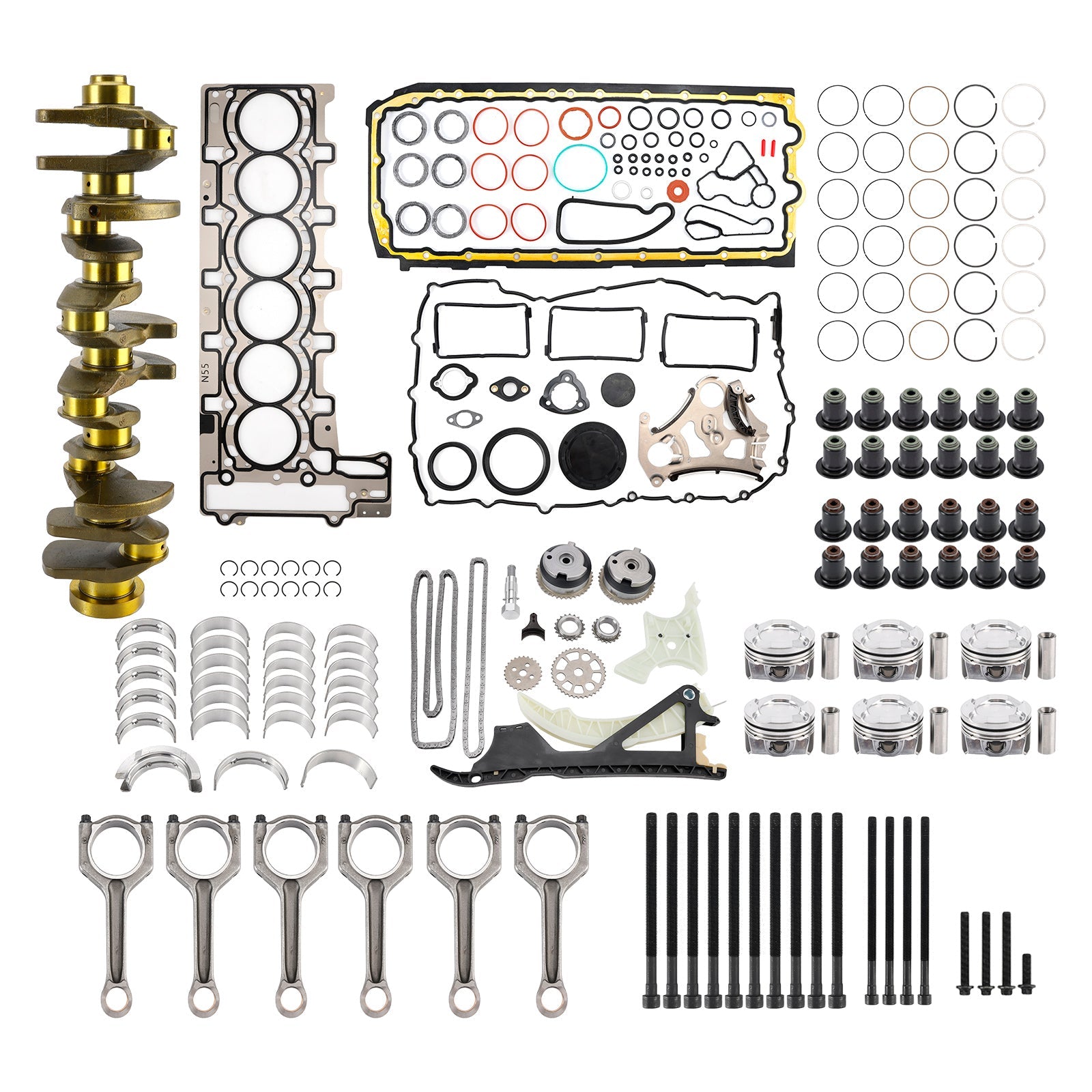 2009-2017 BMW 535i GT F07 N55 3.0L Engine Rebuild Pistons Gaskets Kit Crankshaft Rods Timing Set 11212163665