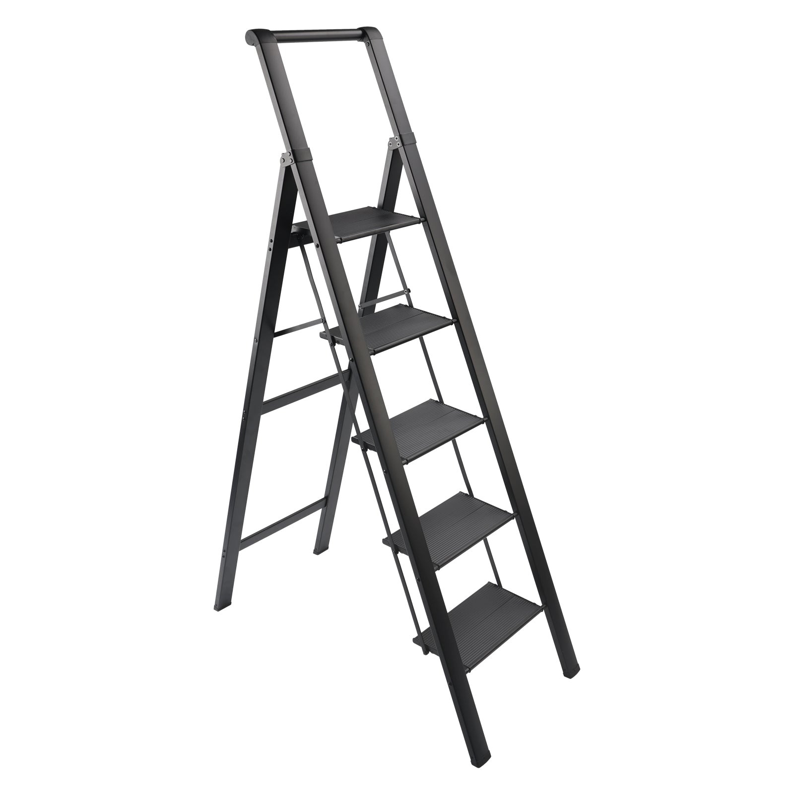 5 Step Ladder, Foldable Step Stool, Aluminum Step Ladder with Anti-Slip Pedal