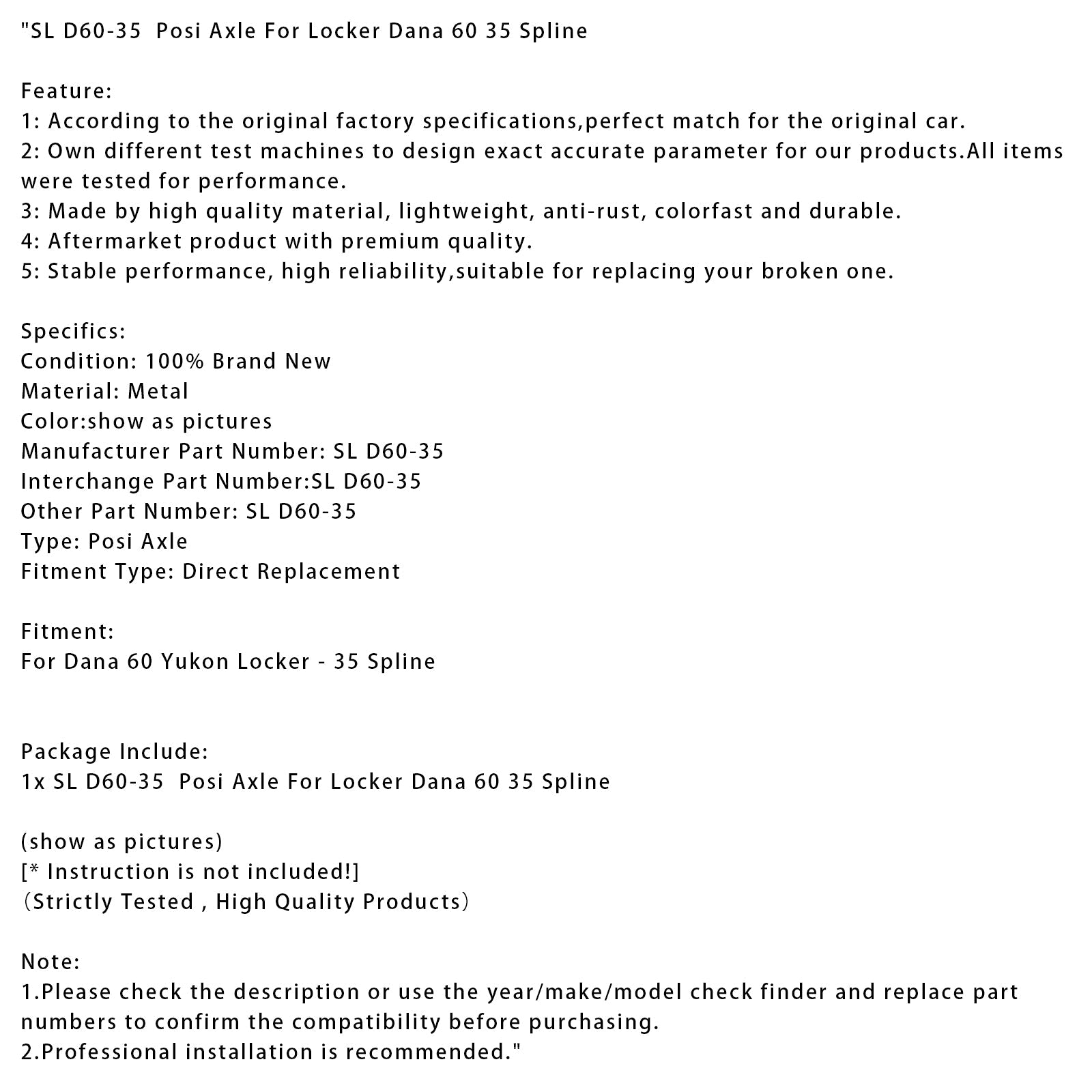 Locker Dana 60 35 Spline SL D60-35 Posi Axle