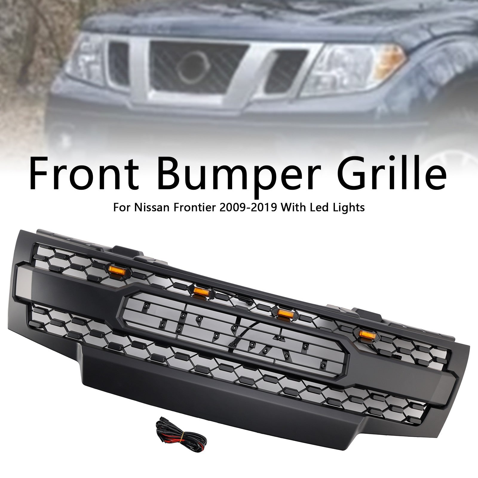 2009-2019 Nissan Frontier W/Led Lights Black Front Bumper Grill Grille