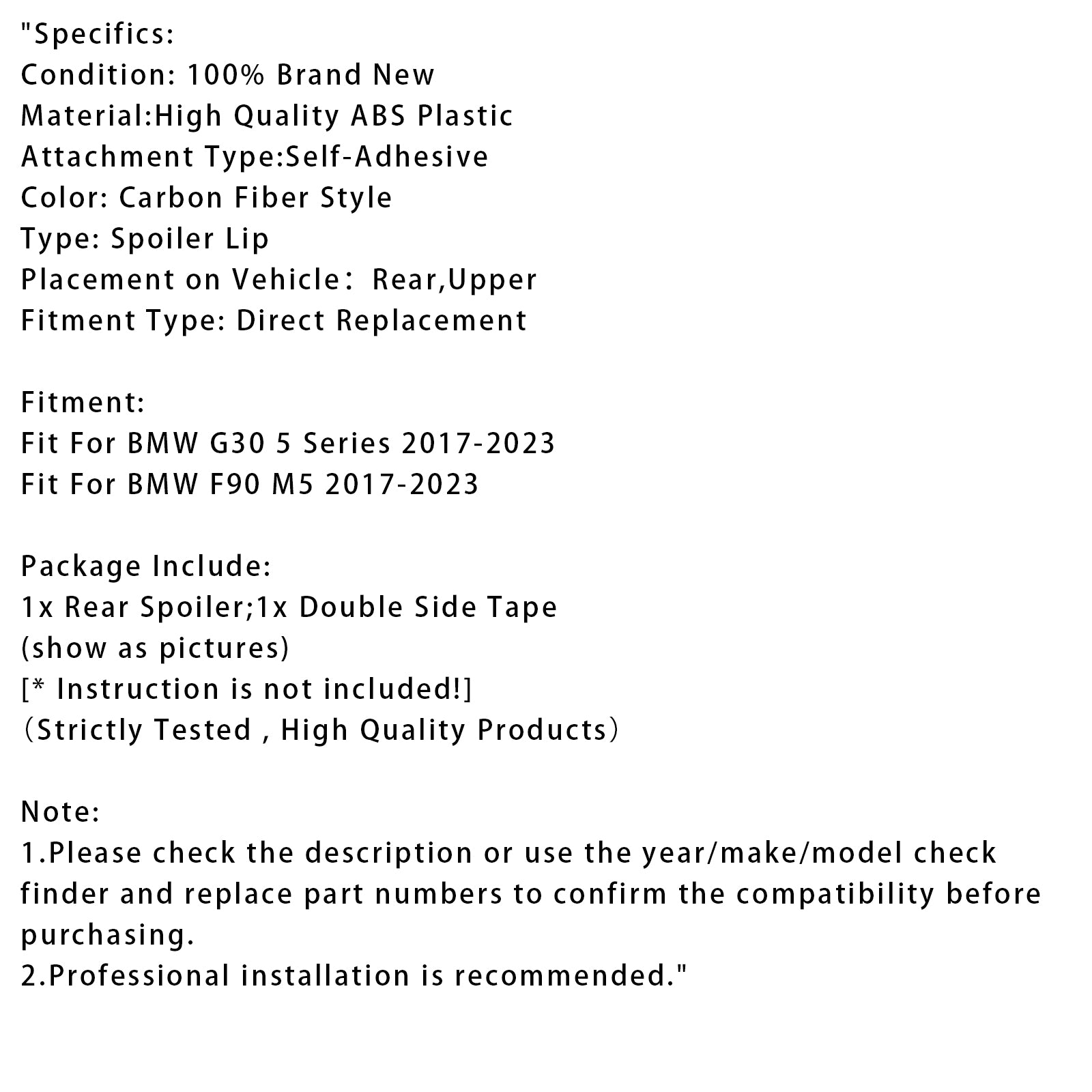 2017-2023 BMW G30 G38 F90 M5 MP Carbon Fiber Style Rear Trunk Spoiler Wing