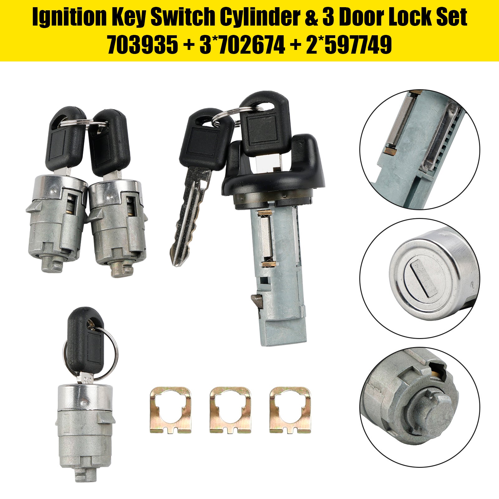 Ignition Key Switch Cylinder & 3 Door Lock Set W/2 Keys For Suburban Tahoe 1998-1999