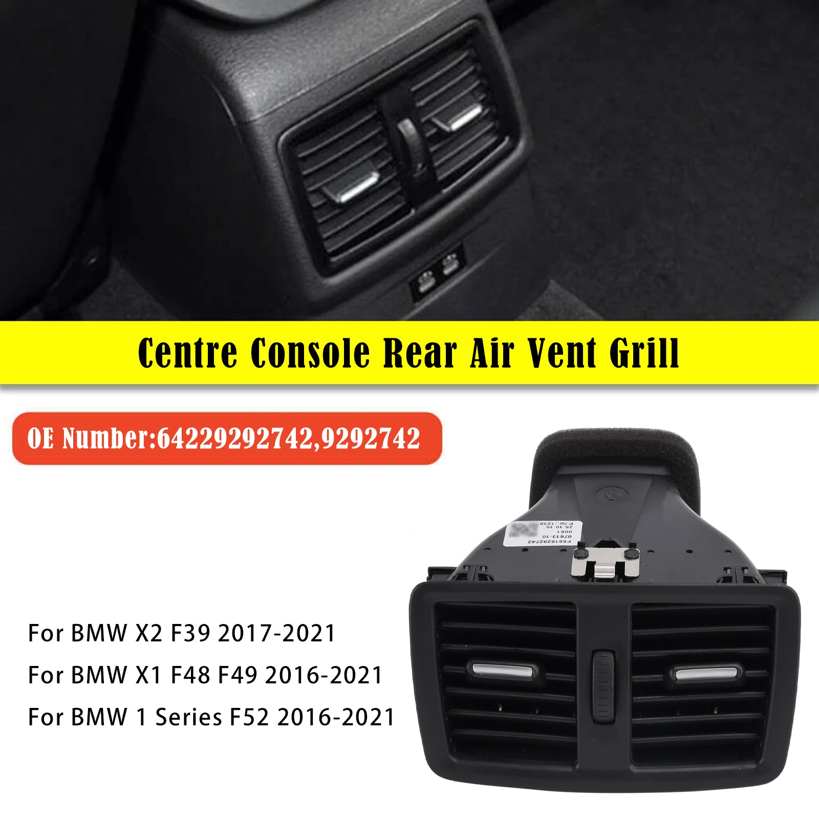 2016-2021 BMW X1 F48 F49Centre Console Rear Air Vent Grill 64229292742