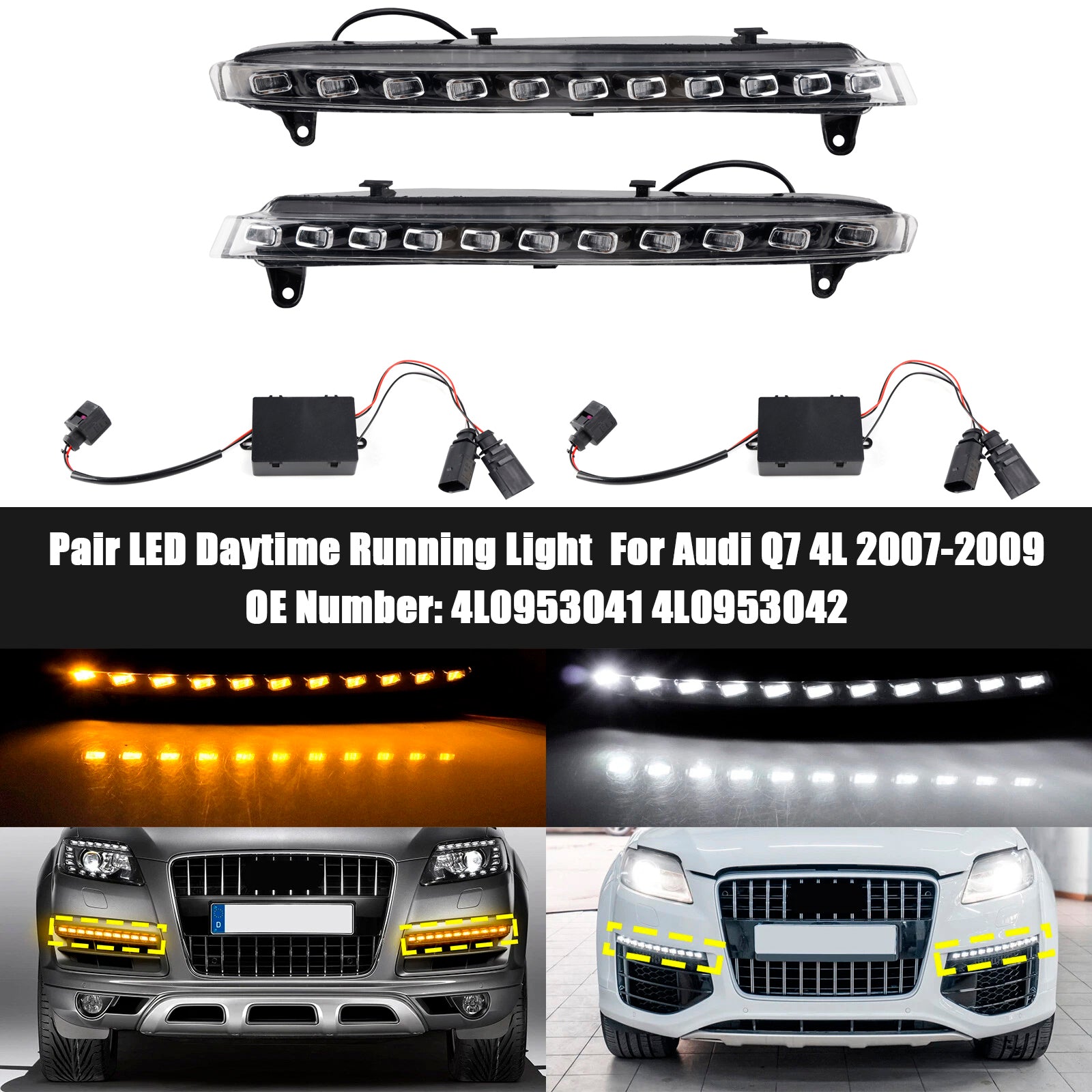 2007-2009 Audi Q7 4L Pair LED Daytime Running Light 4L0953041 4L0953042