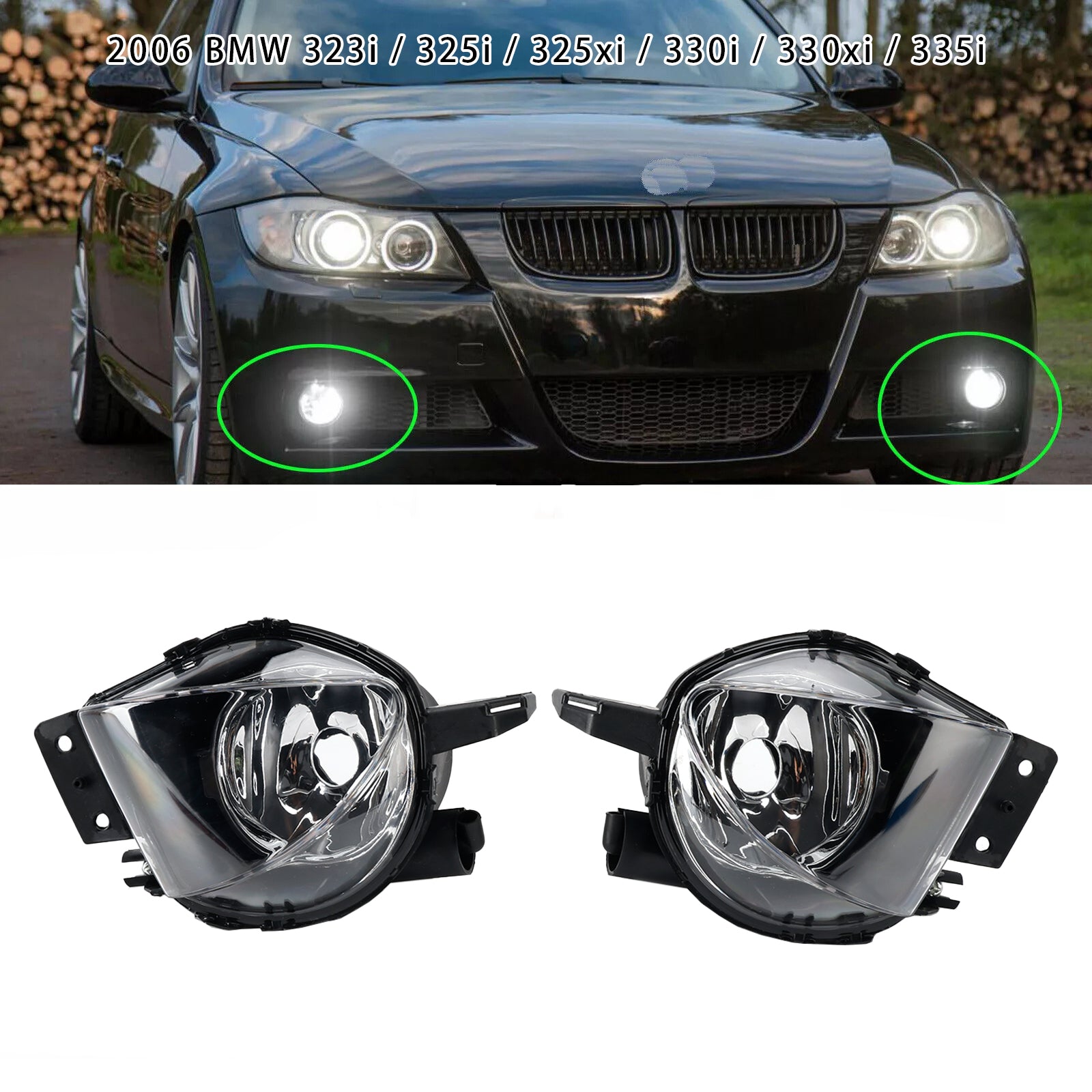 Pair Front Fog Light Lamps With Bulbs For BMW E90 3-Serise 2006-2008