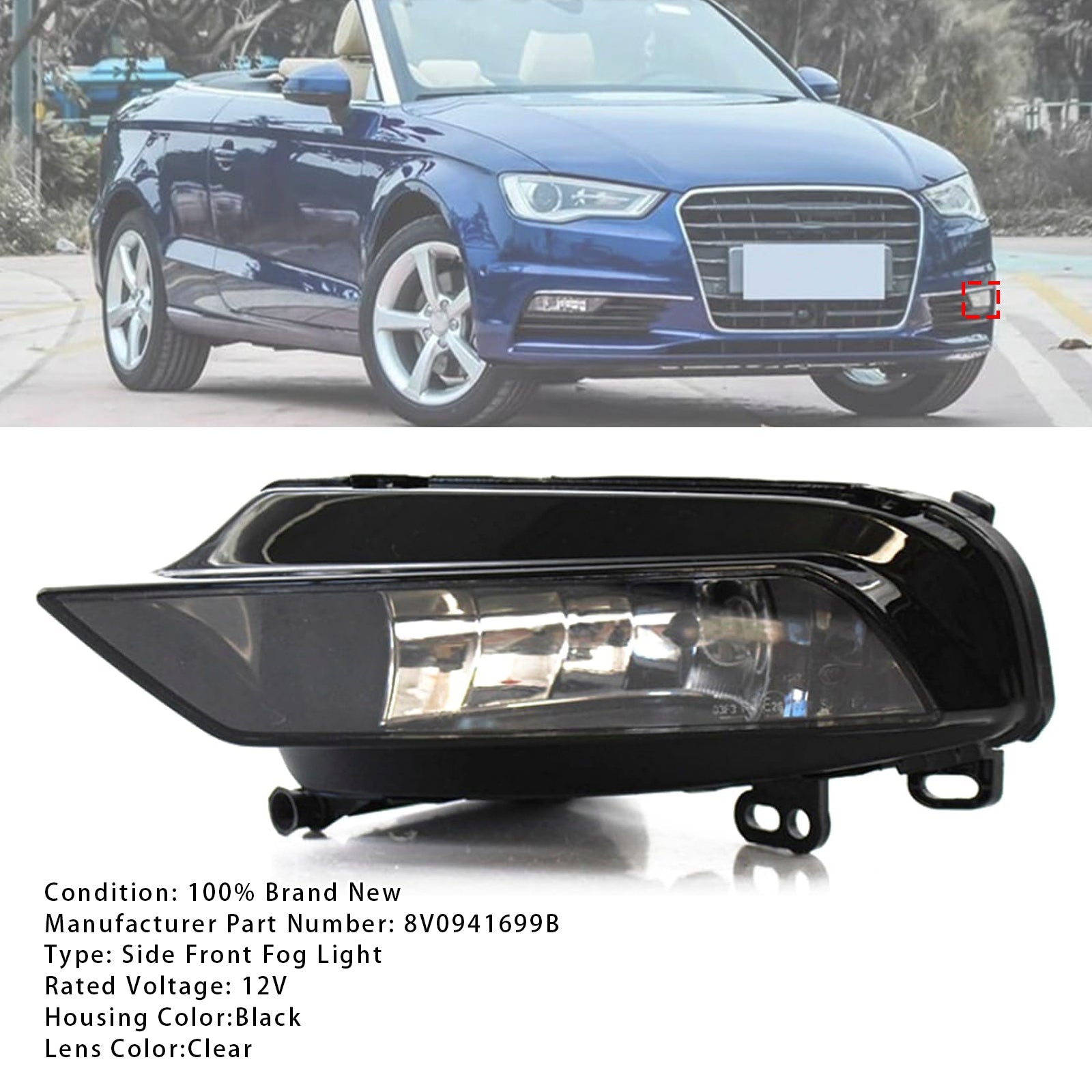 2015-2016 Audi A3 Saloon 1 Pcs Front Left Fog Light Lamps With Bulbs 8V0941699B